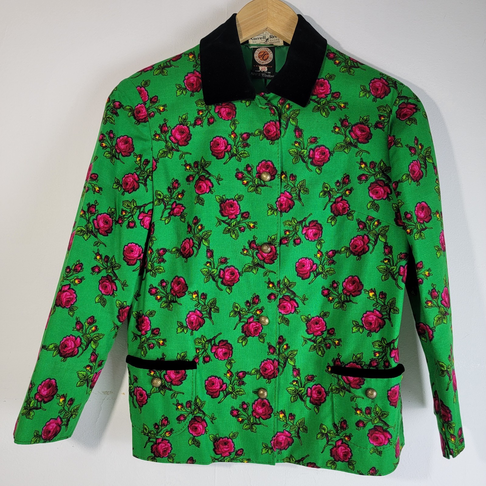Vtg. Short Hammerer Erzeugnis Jacket Austria 38 (Fits Sz.4 or S) Green Floral