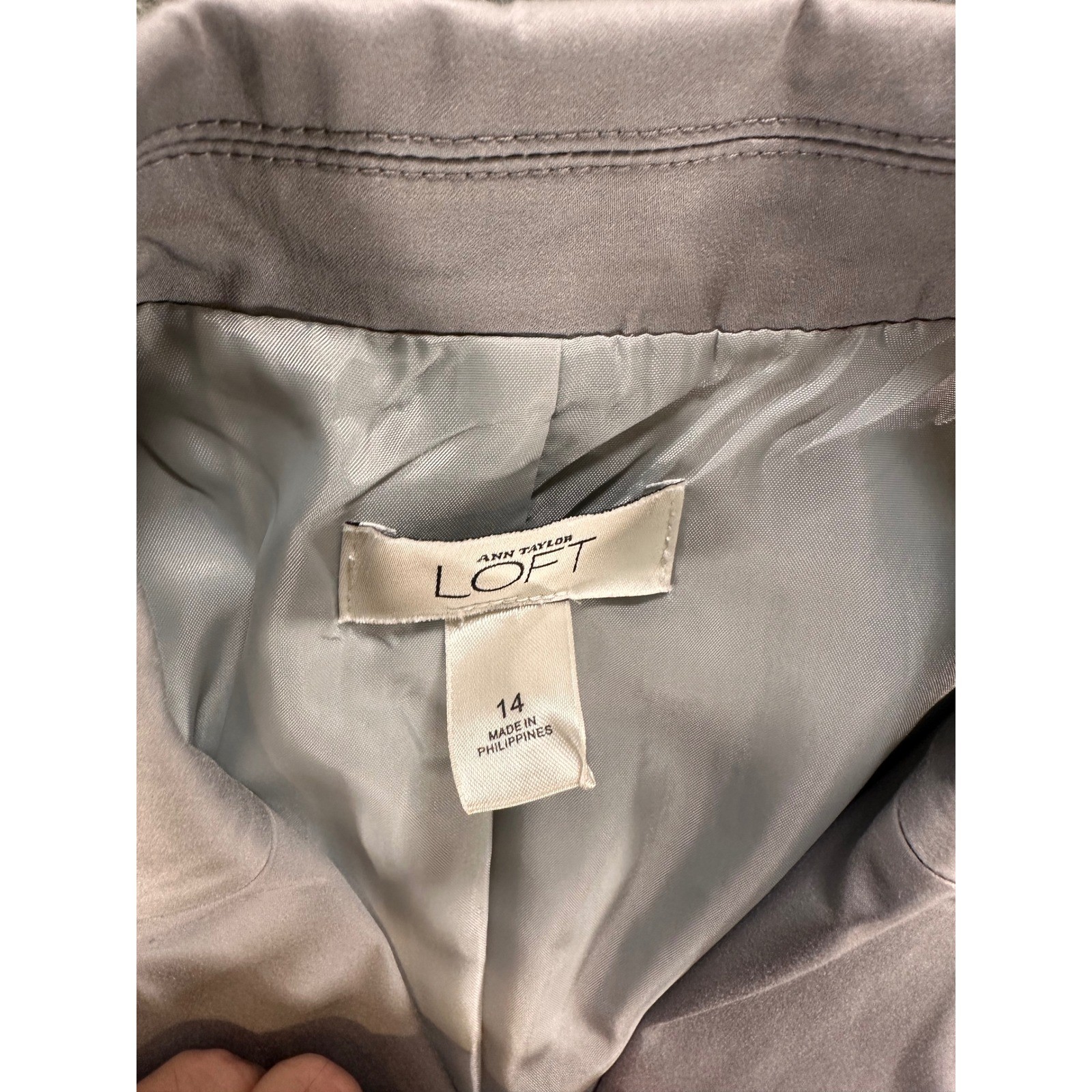 Ann Taylor Loft Womens Grey Three Button Blazer Jacket Size 14 Tailored Lined