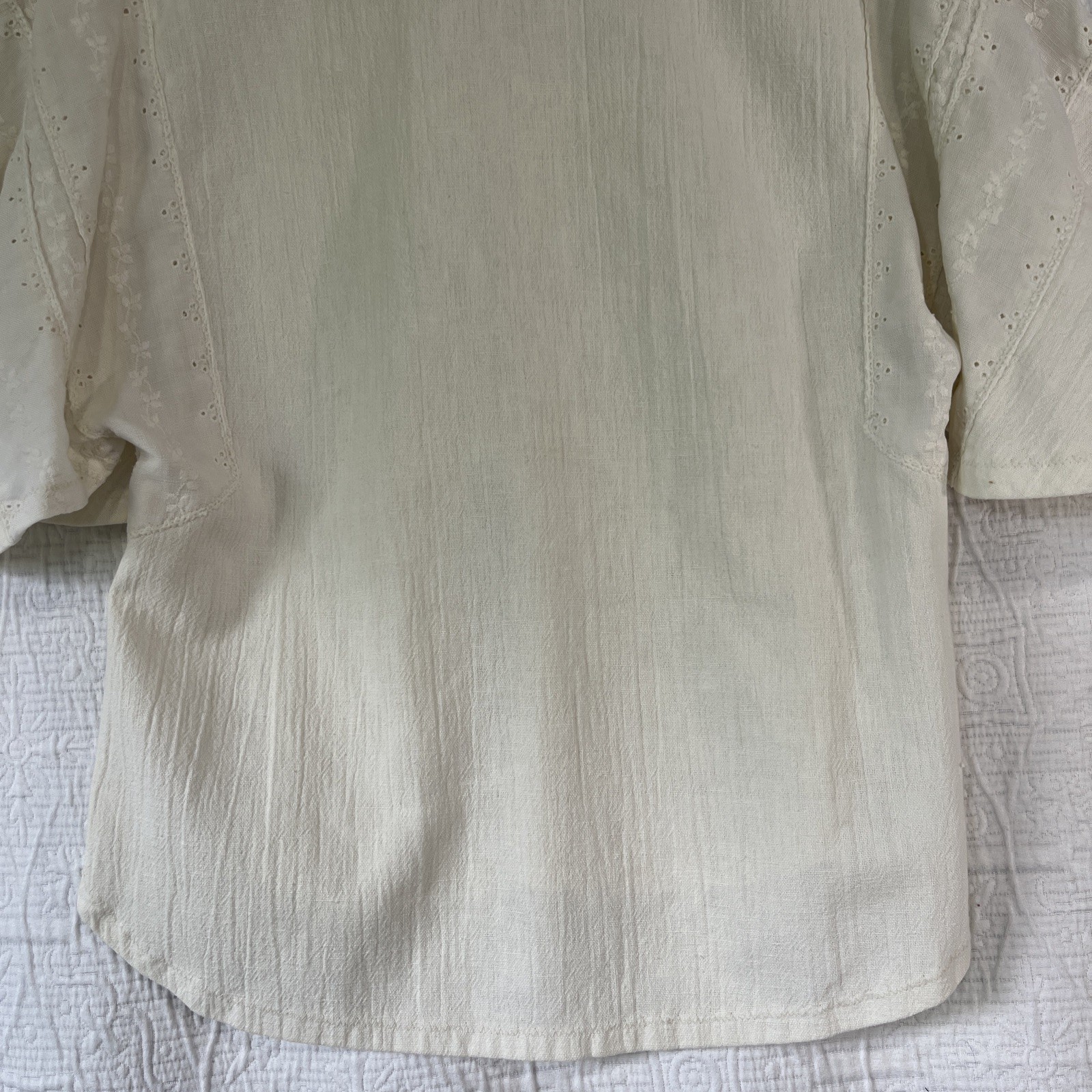 Vintage Fashioned And Handmade By Madelyne Cream Peasant Blouse Flutter Sleeve M