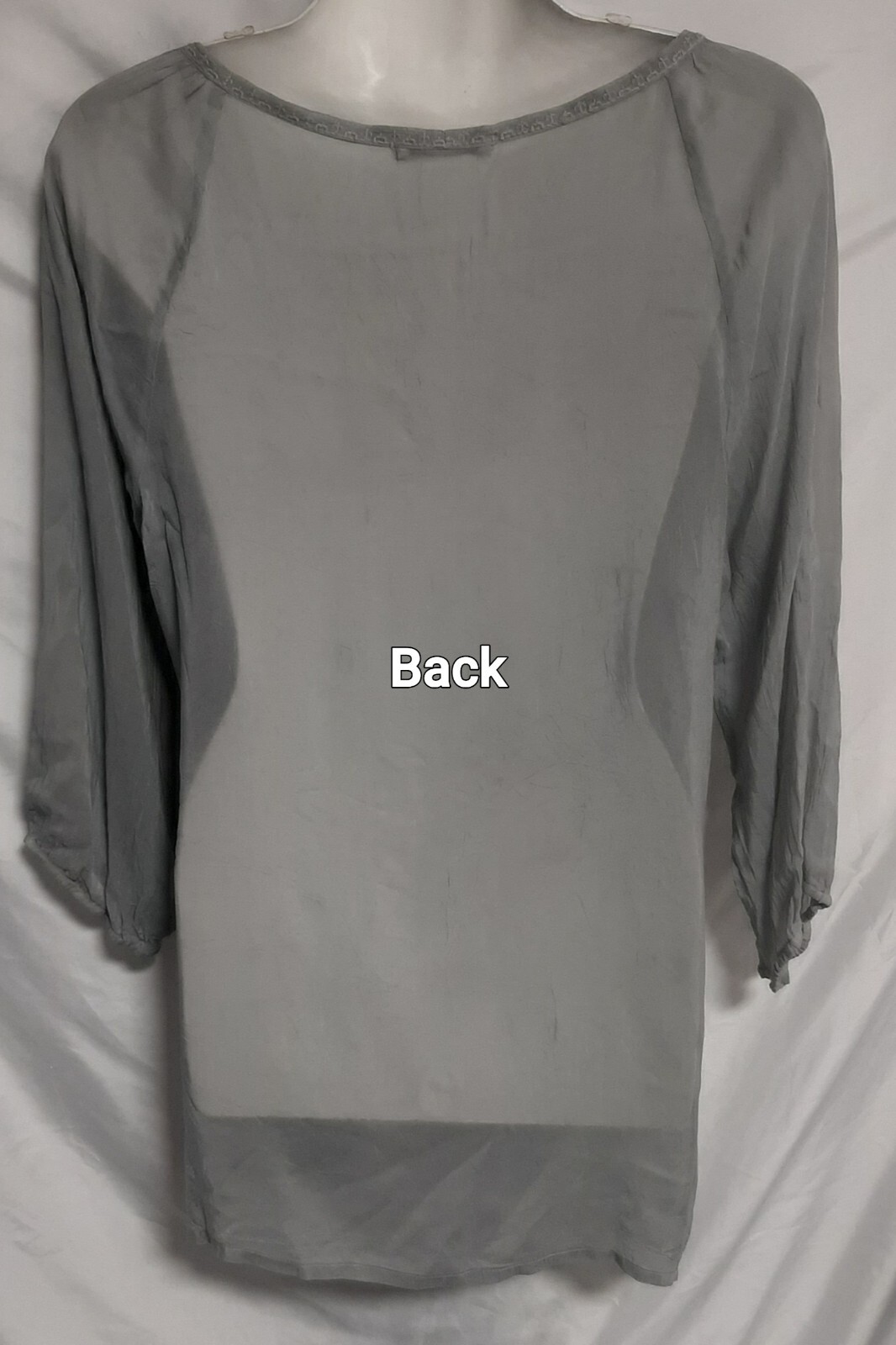 Johnny Was Gray Blouse Embroidered Floral Tunic 3/4 Sleeves Sheer Top Size Small