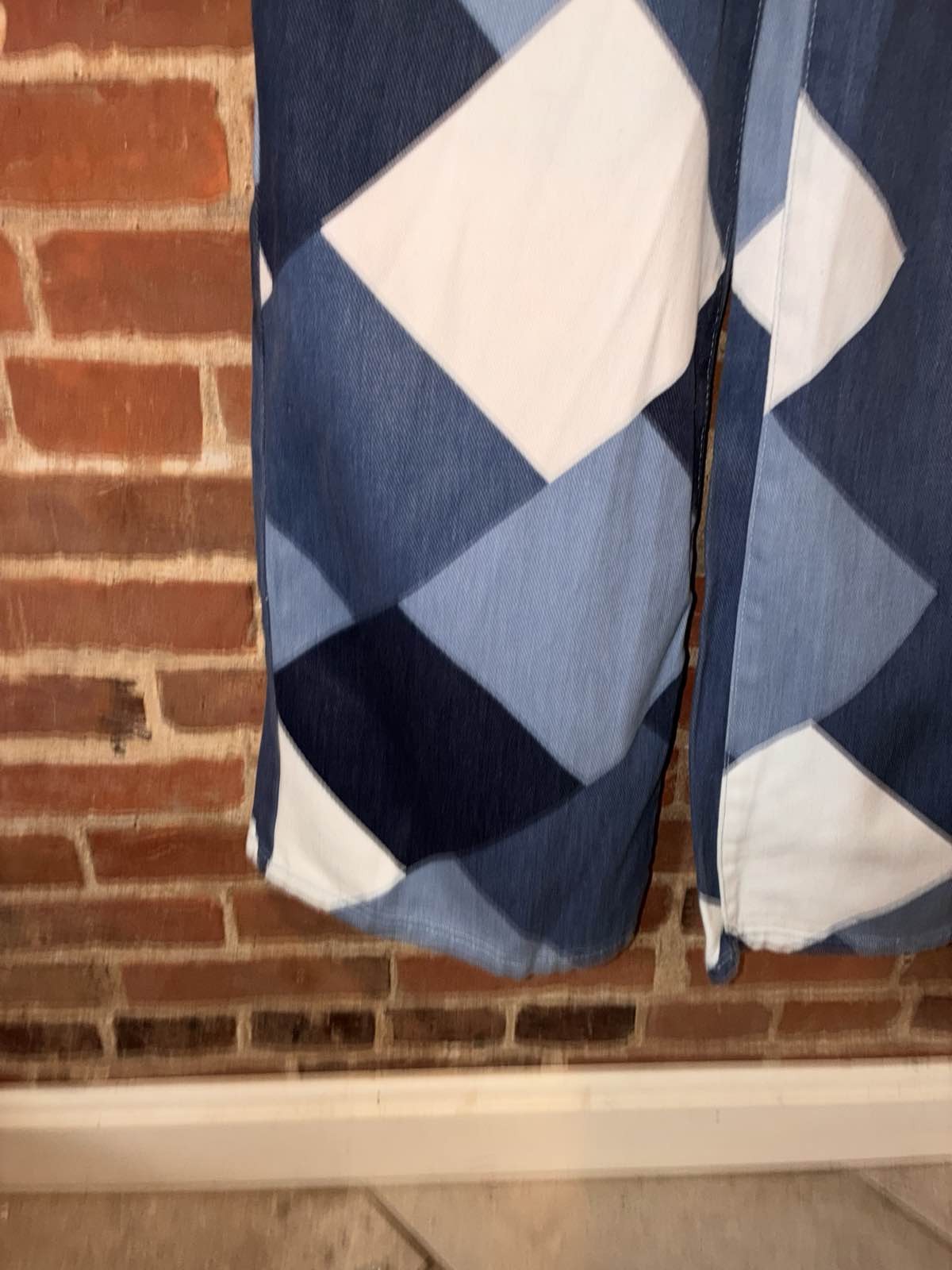 Blue White Diamond Pattern Wide Leg Jeans