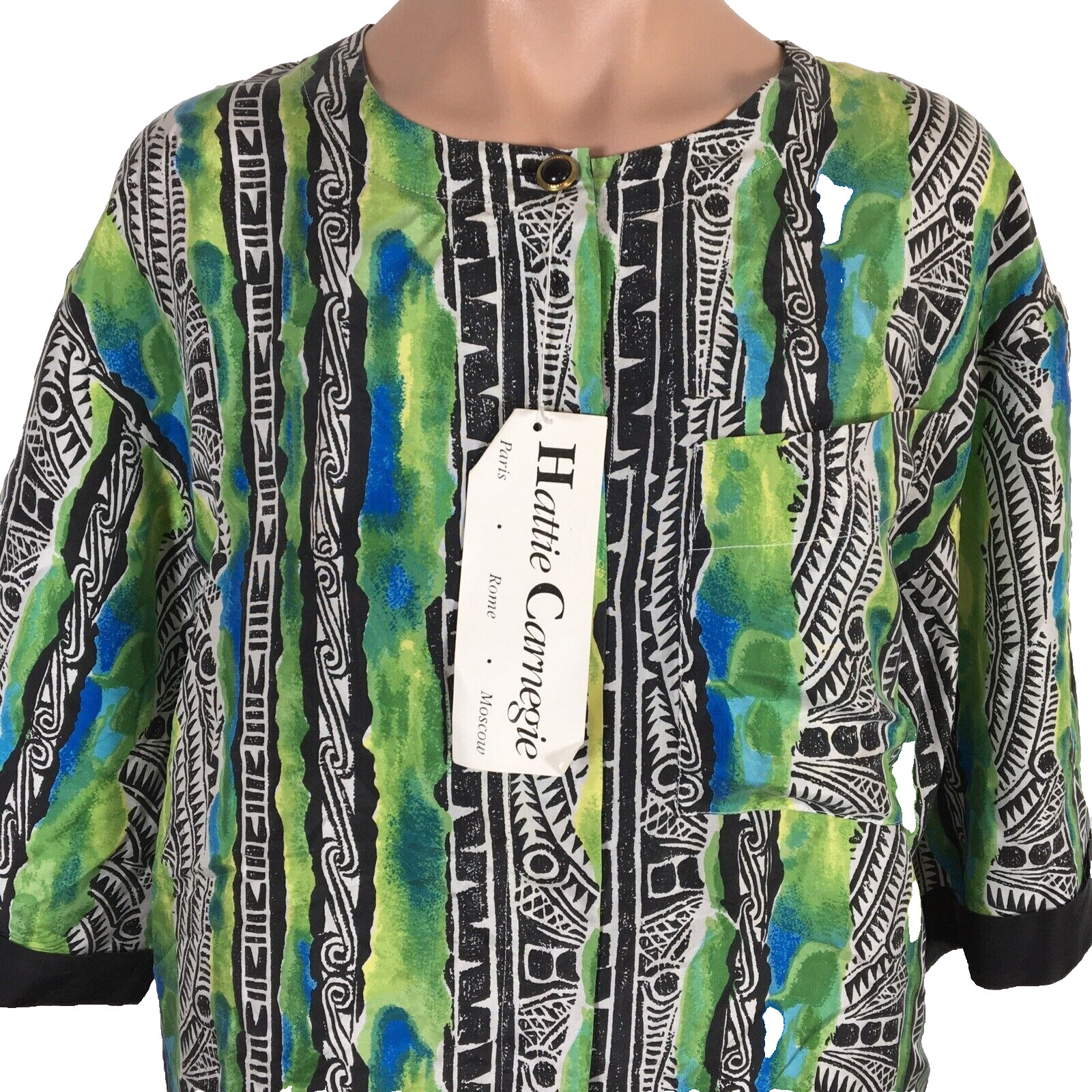 VTG 80s Geometric Short Blouse 2pc Silk Suit Hattie Carnegie Art 2 Wear M NEW
