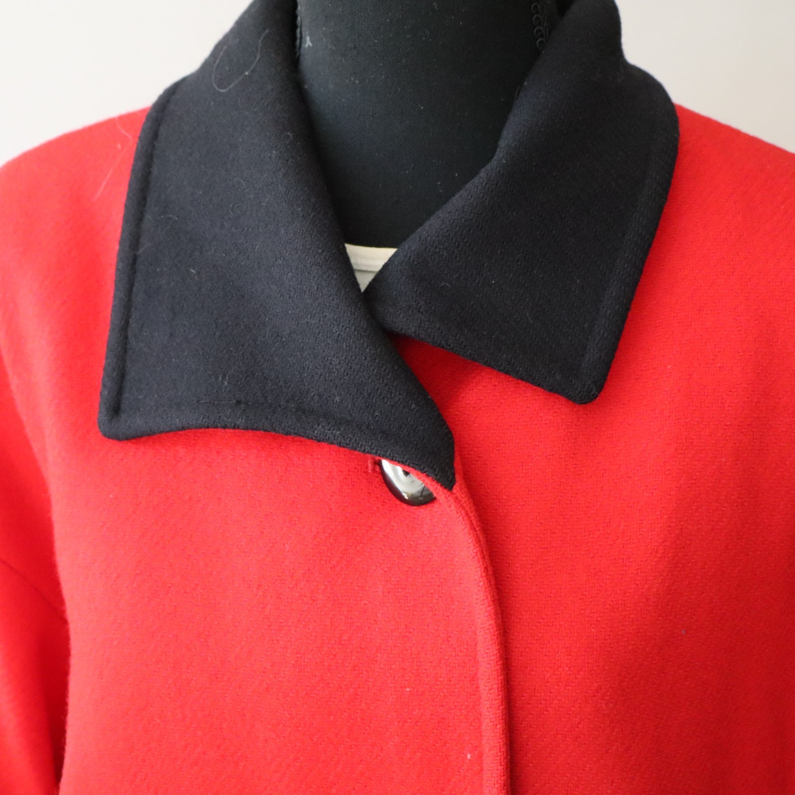 Vtg 1950s Virgin Wool Pendleton Mid Length Coat Red w Black Collar Sz Lg? USA!