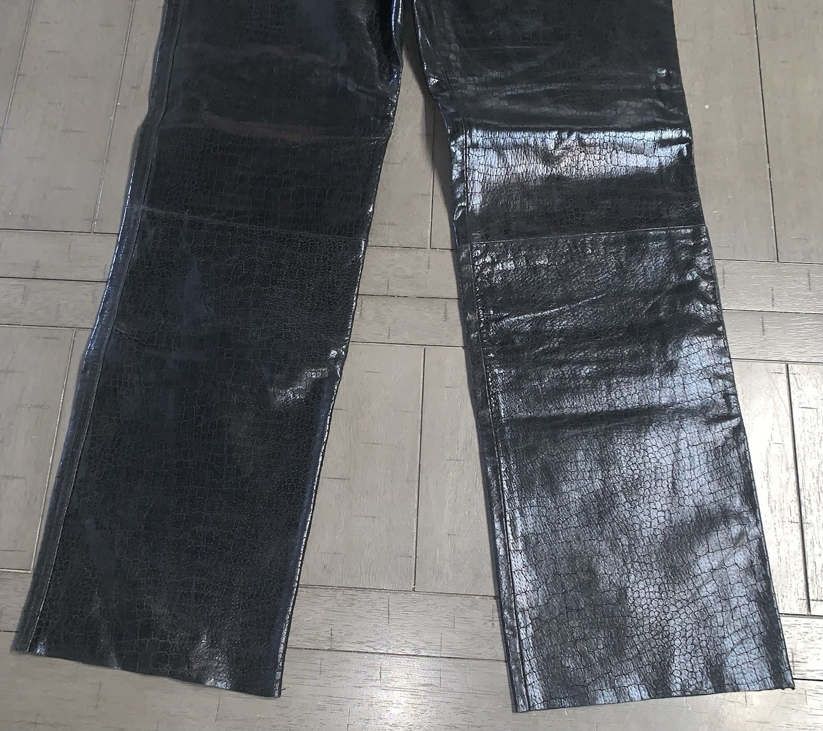 B3 90s BENELLE BIKER BLACK SOFT LEATHER PANT BOOTCUT MOTORCYCLE 28×31” RAW HEM