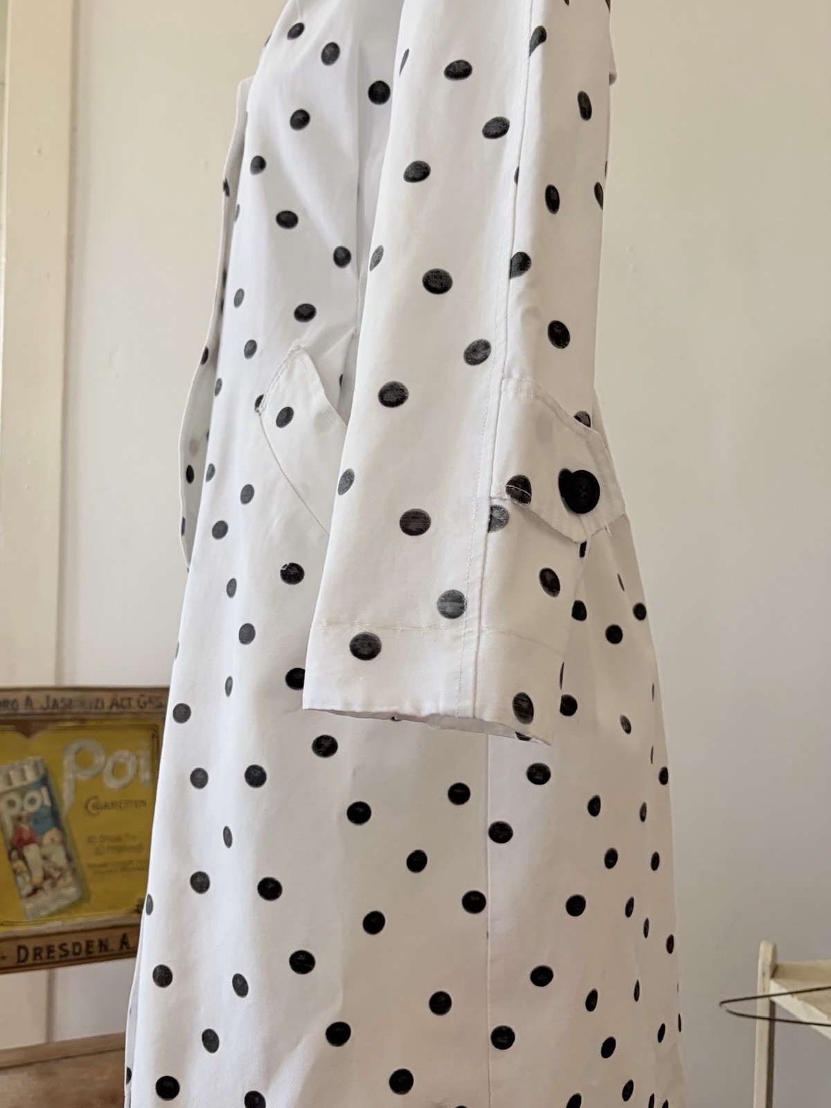 1960s Polka Dot Print Faille Trench Coat Double Breasted Jacket Jackie O 50s