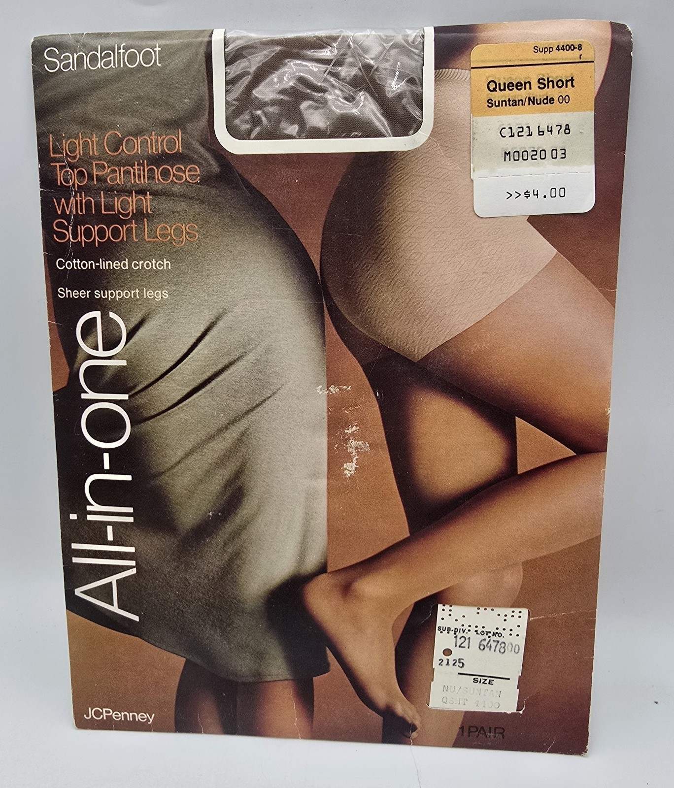 Vintage All-in-One Sandlefoot Pantyhose Queen Short Suntan/Nude