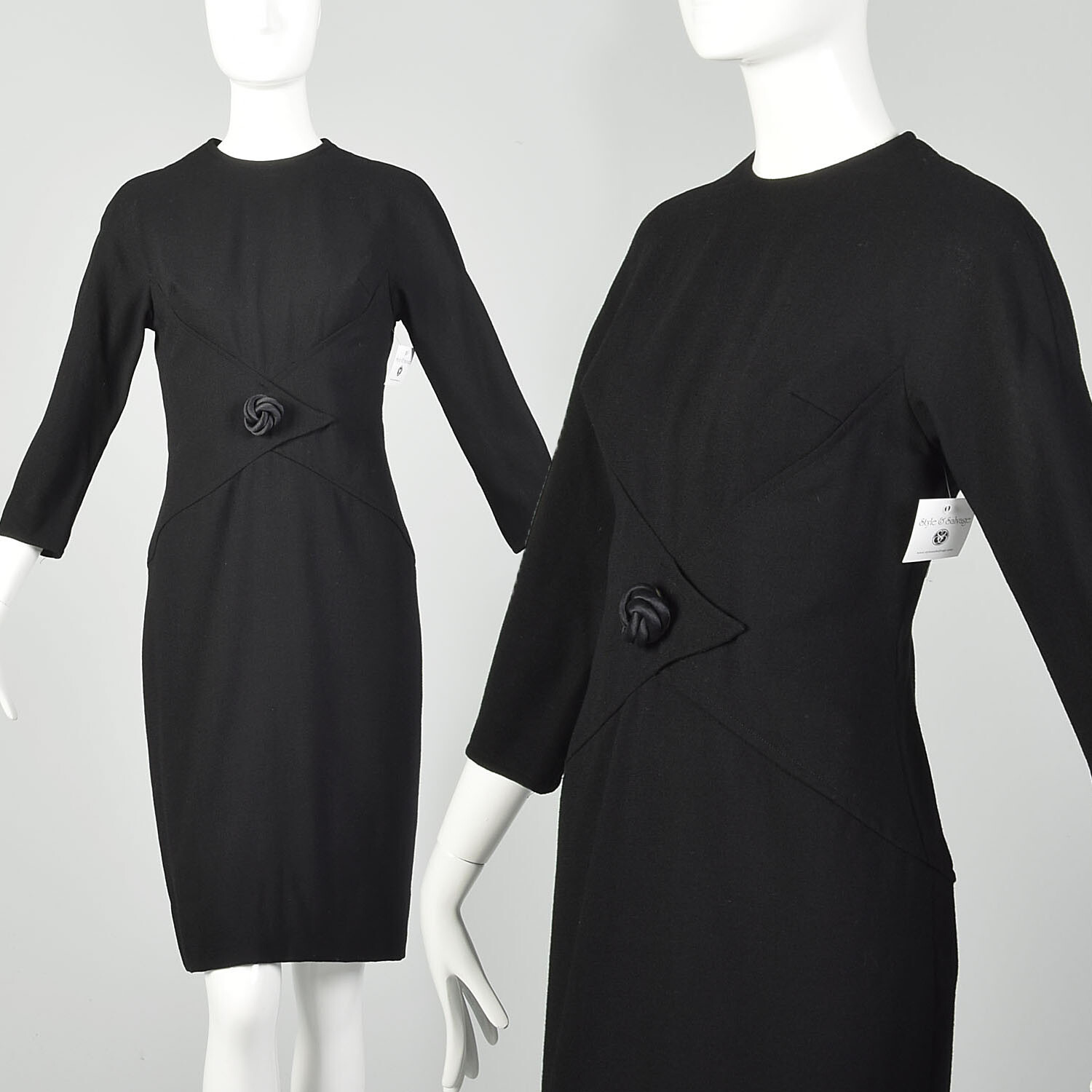 Medium 1960s Little Black Dress Timeless Bracelet Sleeves Shelf Bust VTG 60s