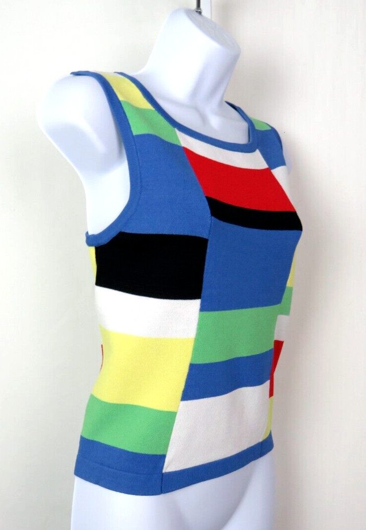 VTG 1990s 2000s BELLDINI SMALL KNIT CAMI TANK TOP COLOR BLOCK RED BLUE BLACK