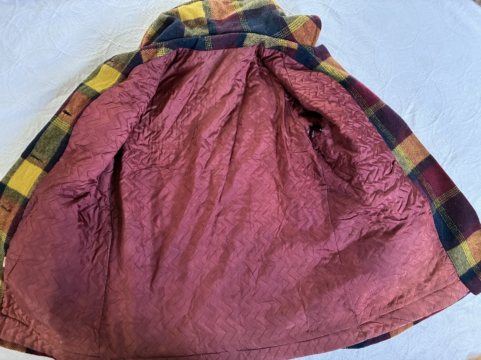1960s Wool Swing Jacket Quilted LIning Fall Plaid Colors Juli de Roma (No Label)