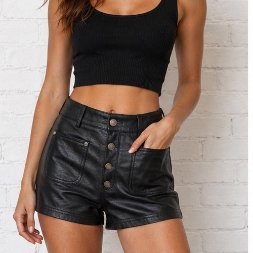 Leather Button Fly Micro Shorts Sz 4 First Bare Back 12in Rise 90’s Vintage