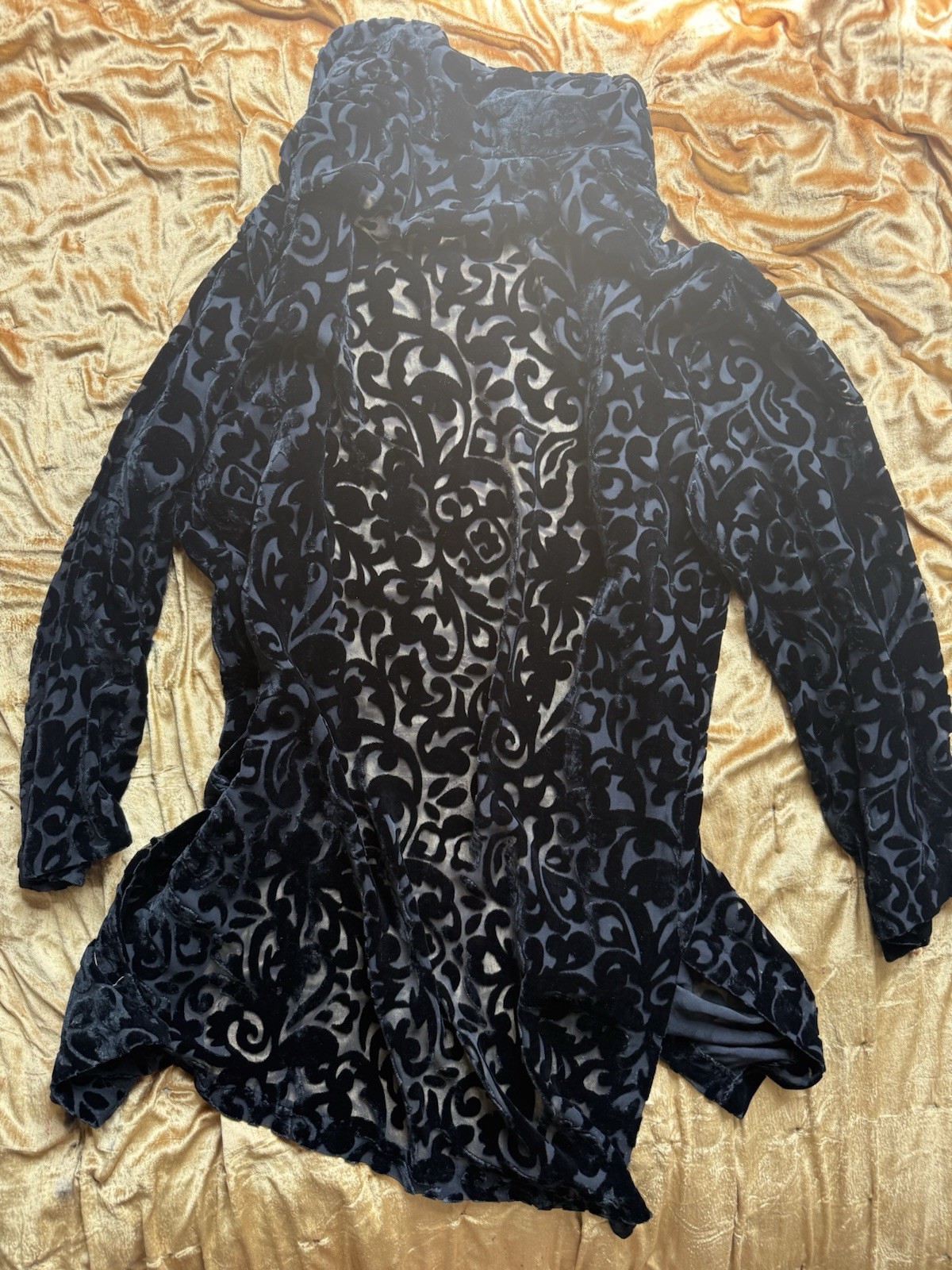 🔥 Vintage Velvet Burnout Jacket M Sheer Devore Duster Boho Festival Glam Goth