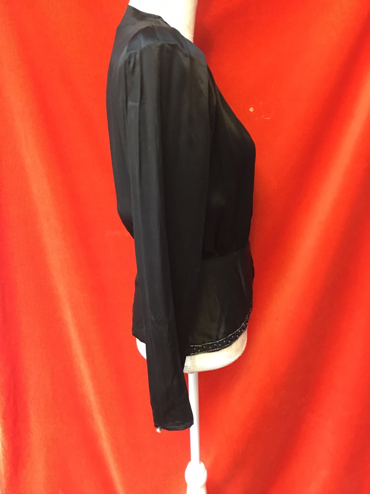 Bellino Paris Mode vtg 80s silk peplum top beaded v-neck black s party cocktails