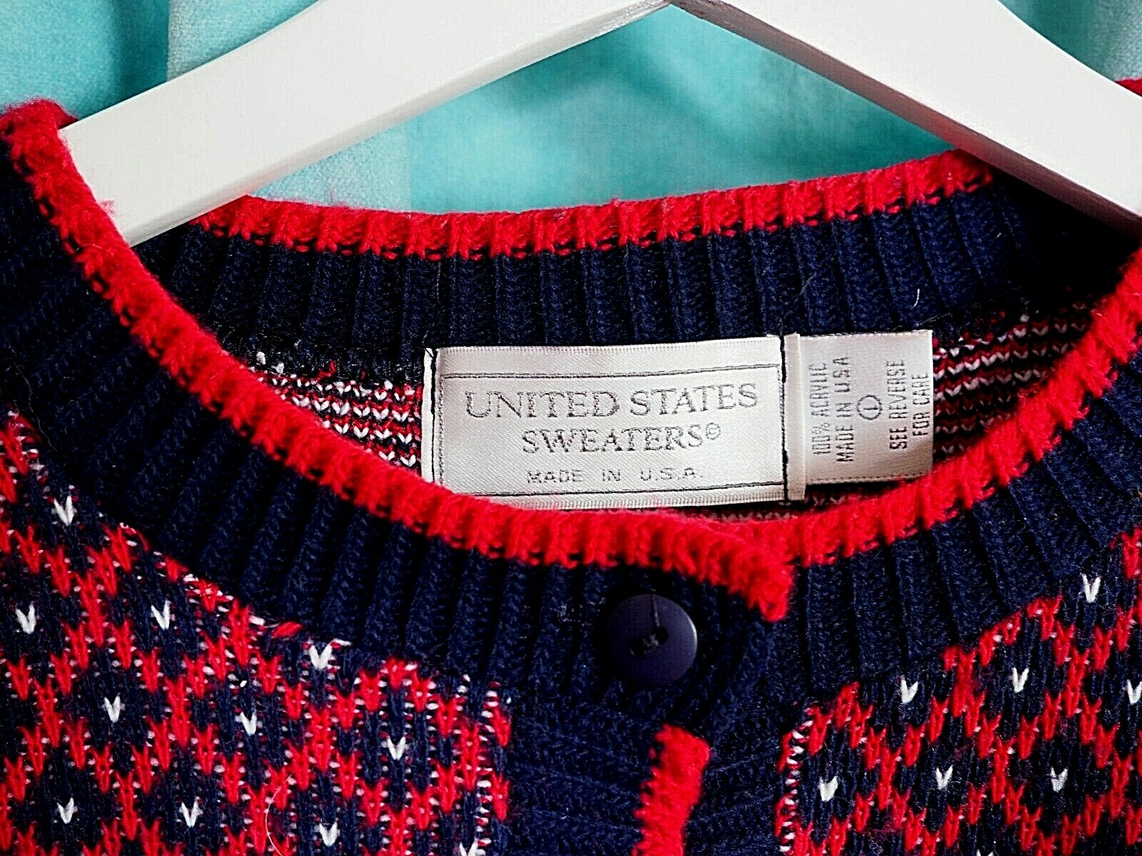 VTG United States Sweaters Winter Holiday Multicolor Knit Cardigan Womens Sz L