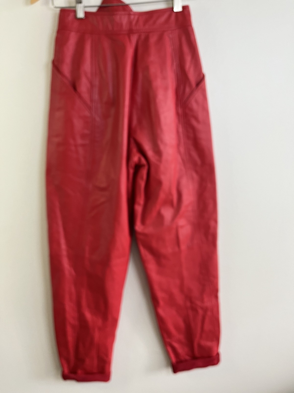 Vintage 1980s Cherry Red Genuine Leather Cropped Jacket & Pants Set Size 36