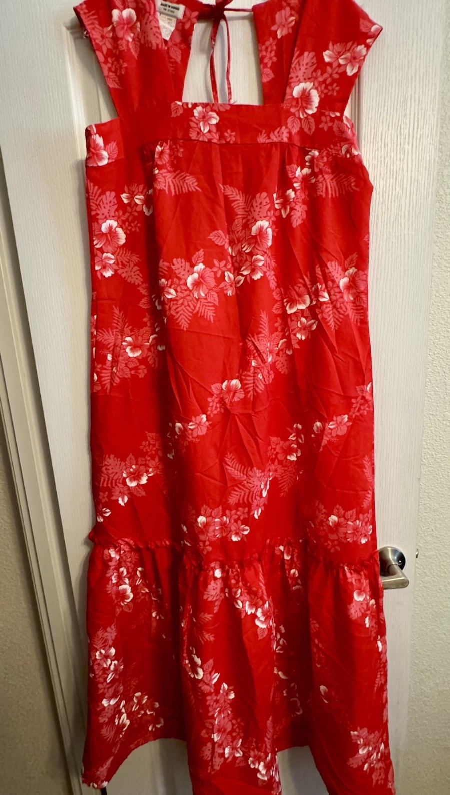 Vintage 70’s Made In Hawaii Red White Floral Ruffle Maxi Mumu Size 14 Large Read