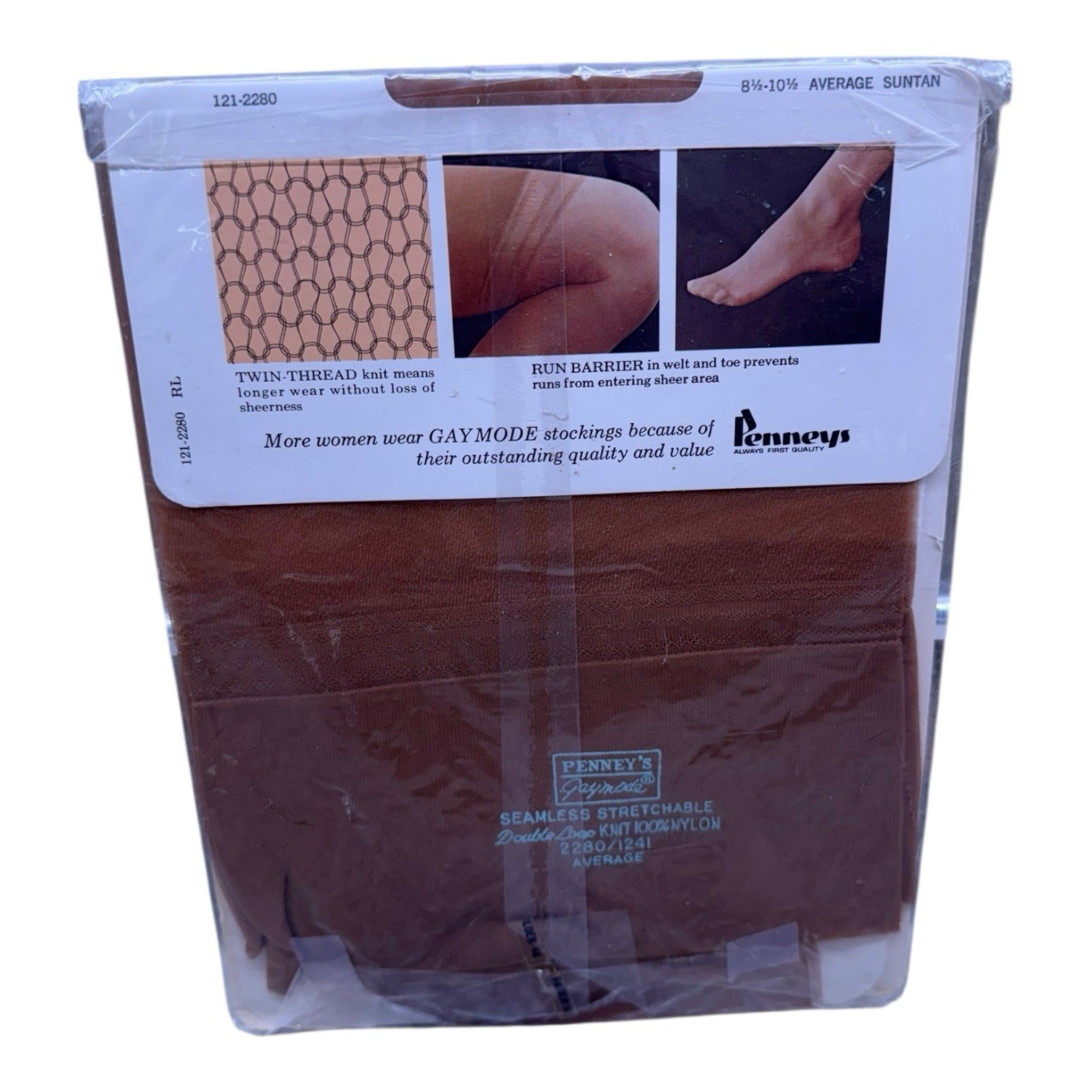 Gaymode Twin Thread Seamless Sheer Nylon Stockings 8 1/2-10 1/2 Average Suntan