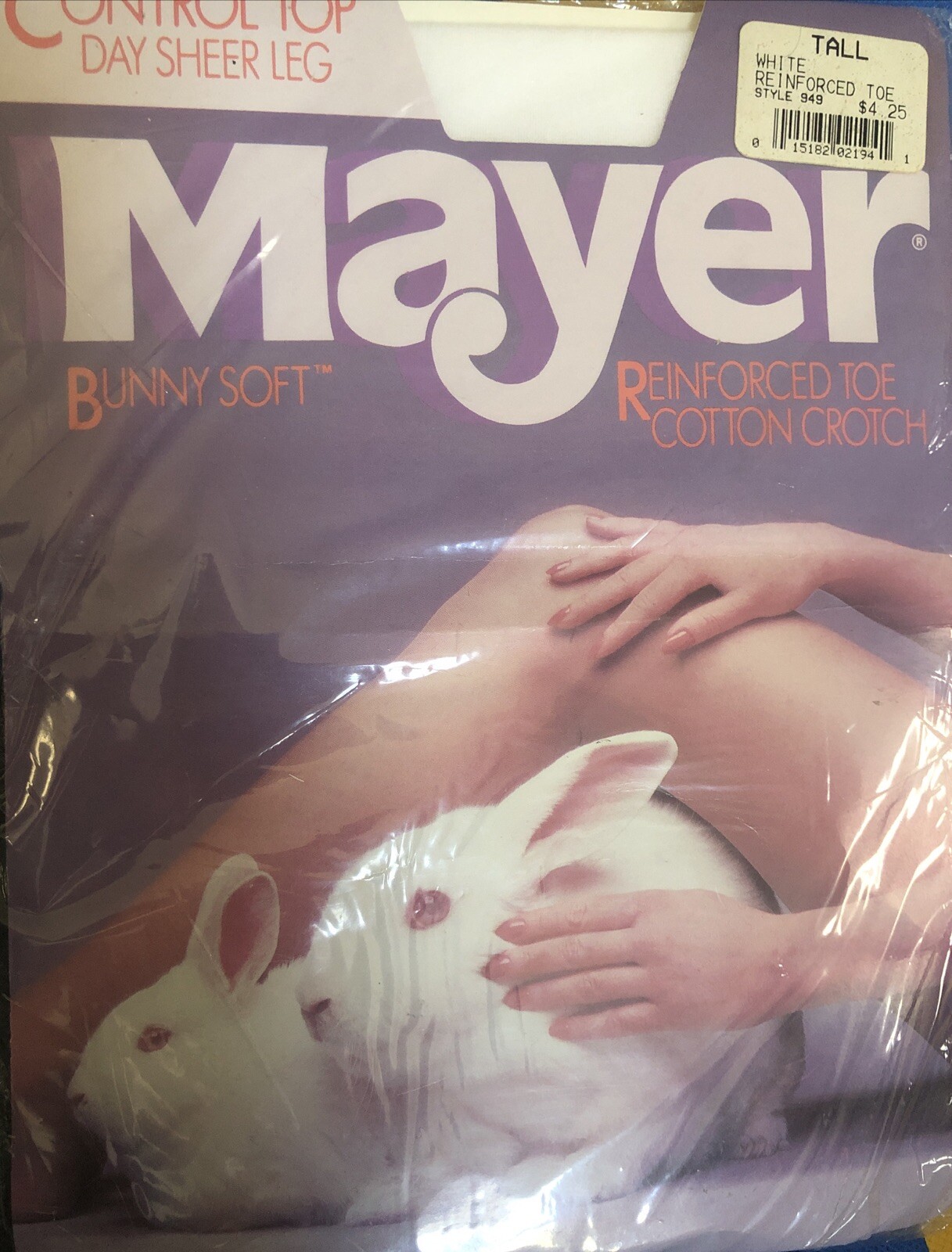 Vintage Mayer Bunny Soft Control Top Nylon Sheer Pantyhose White TALL 1985 USA