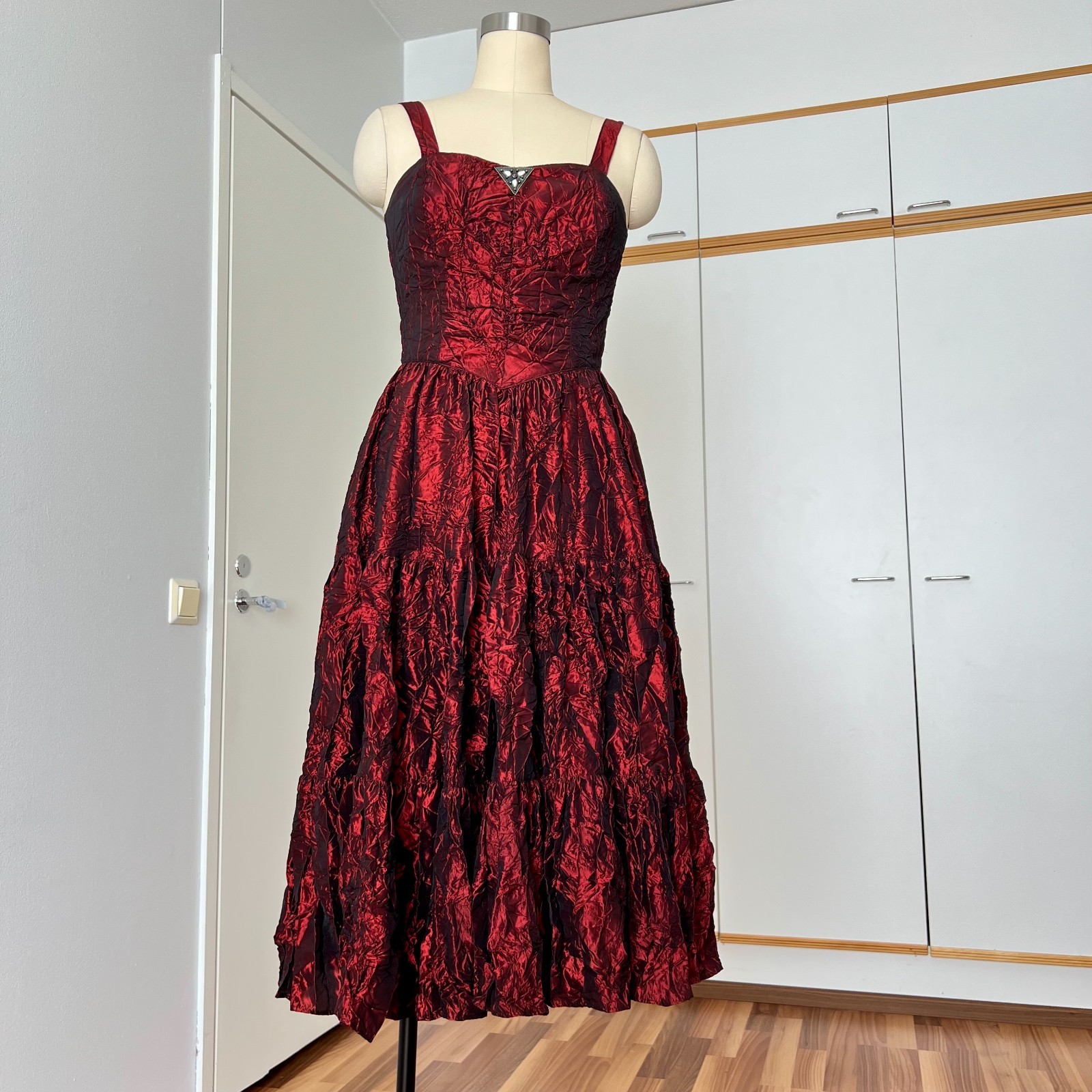 1980s Red Tiered Prom Party Dress Aline Midi Romantic Cocktail Whimsygoth Retro