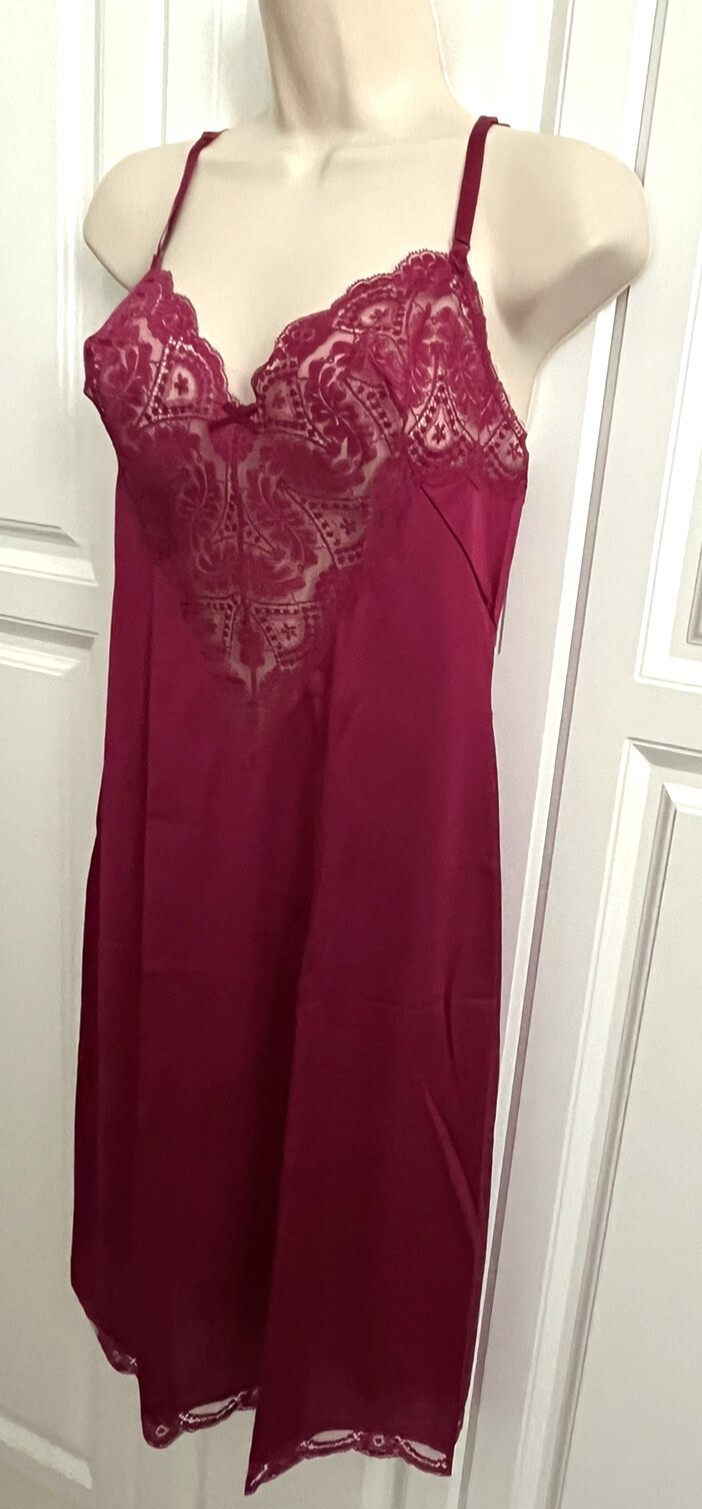 Vintage Full Slip Vassarette S Underneath It All Maroon Satin Lingerie Intimates