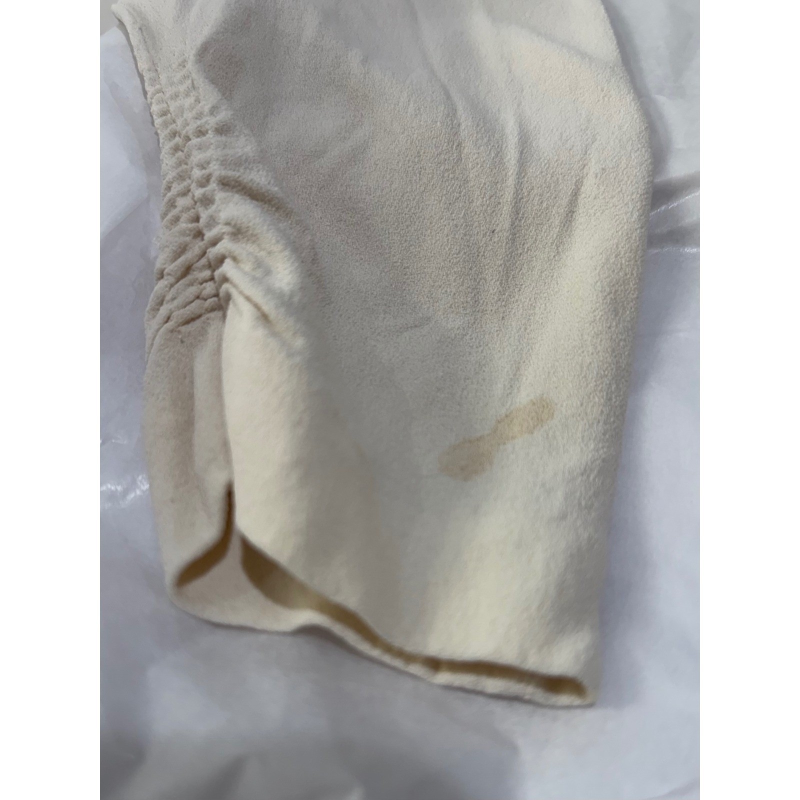 1940s Cream Rayon Crepe Gown Rhinestone Sunburst Side Zipper Evening Dress FLAWS