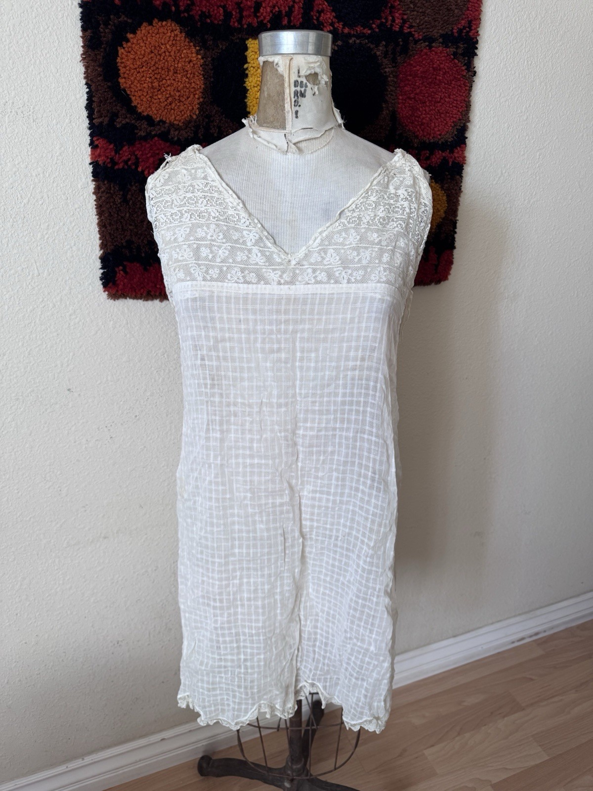 Antique Edwardian Victorian White Cotton Sheer Sleeveless Dress AS IS