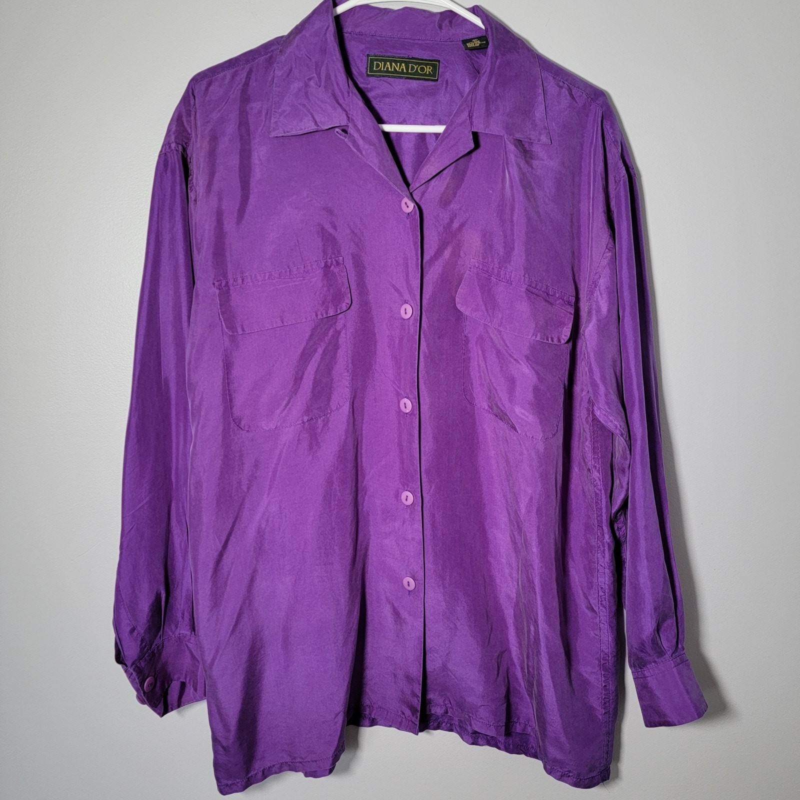 Silk VTG Purple Blouse Womens Sz M Career Workstyle Office Work Dress Diana D&rsquo;or