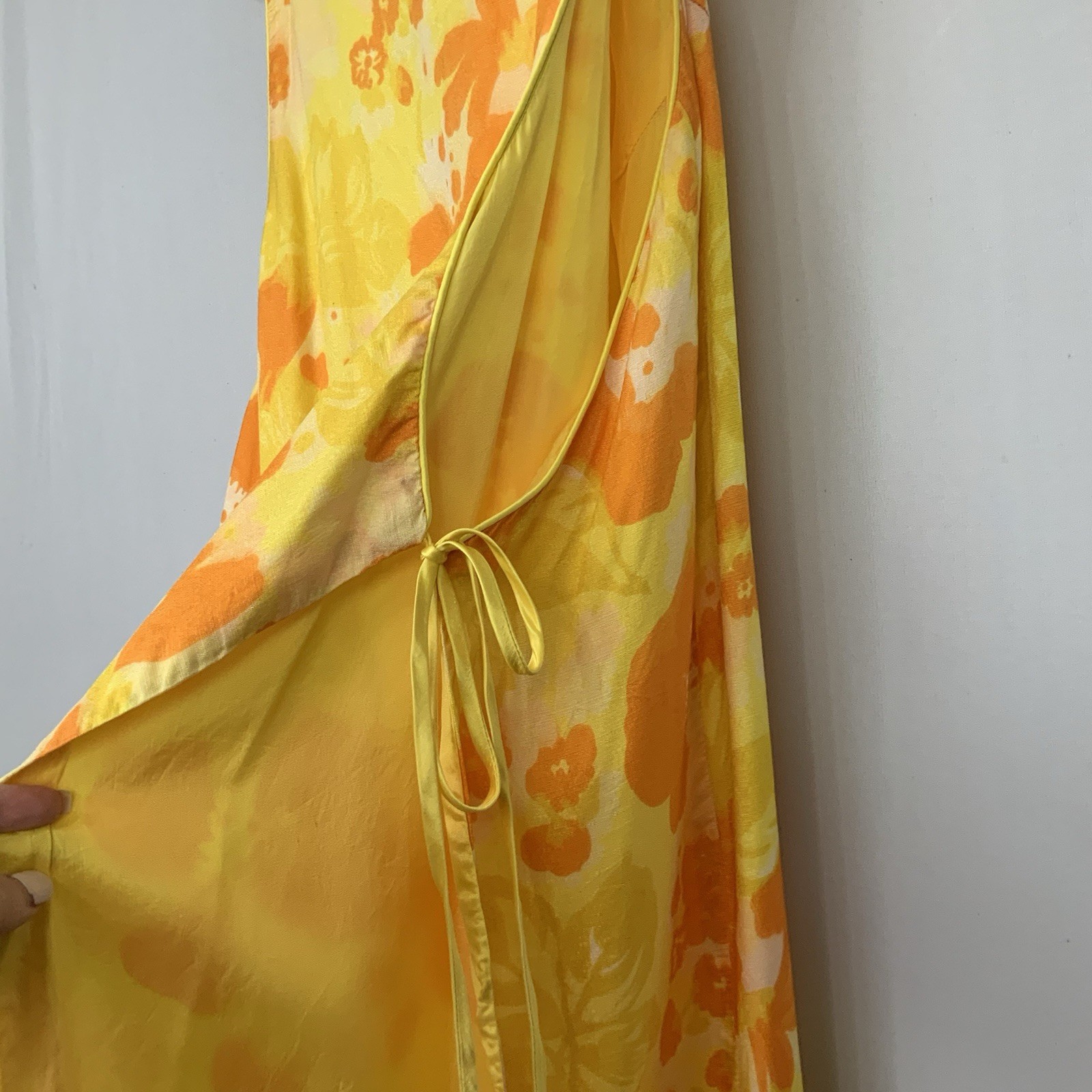 Vintage Sears At Home Wear Yellow Floral Lounger House Coat Apron Kaftan Dress