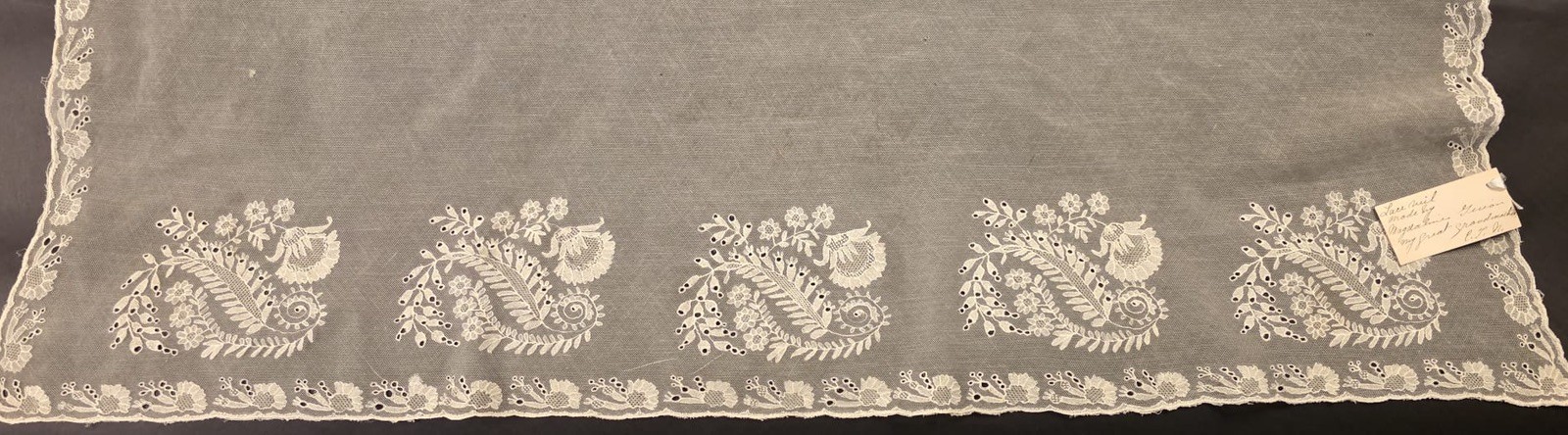 ANTIQUE 1820’S HANDMADE LACE WEDDING BONNET VEIL W FLORALS + OWNERS ID FOR DRESS
