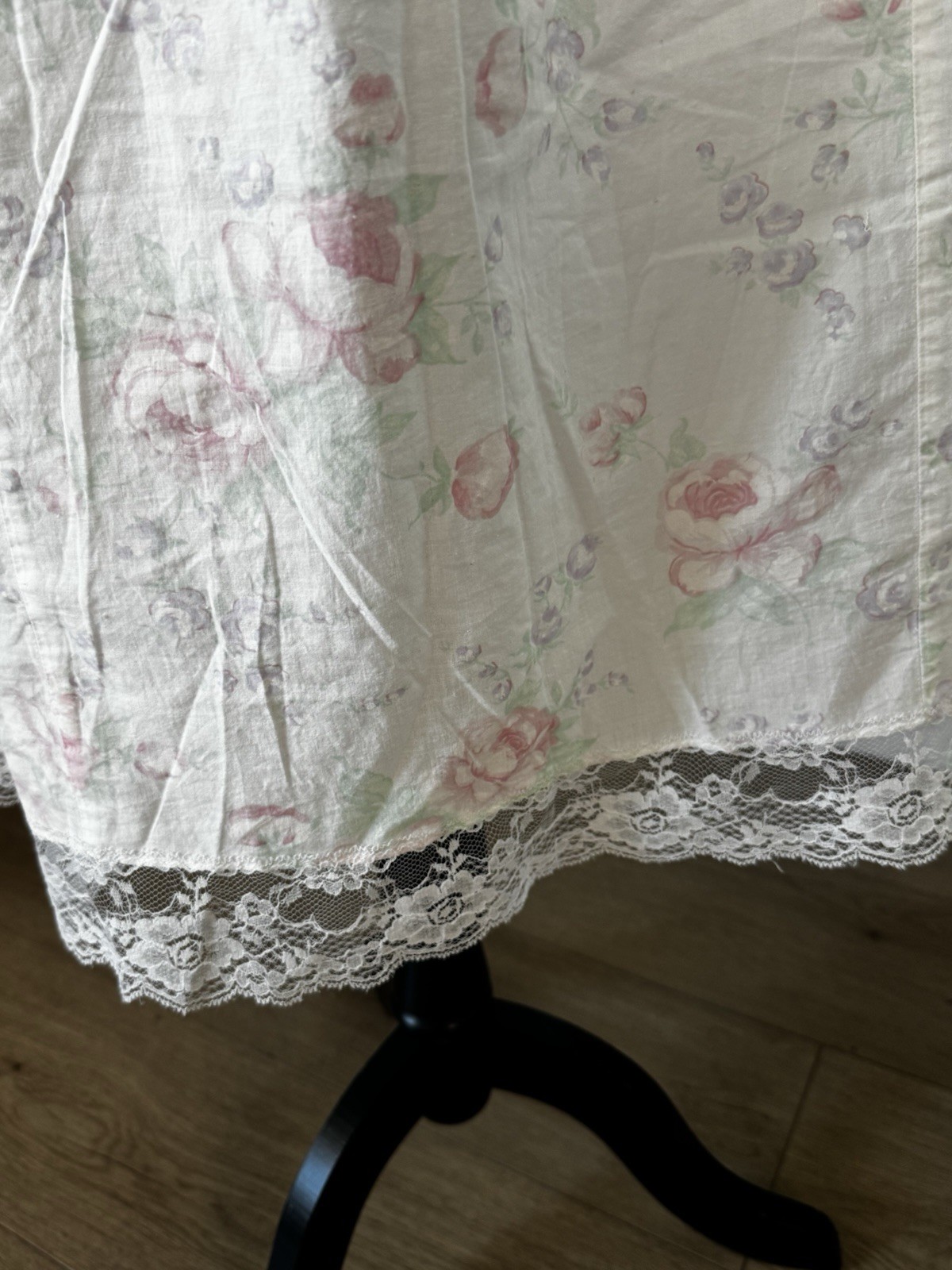 Vintage 1970s Christian Dior Petite Floral Cotton Nightgown Lace Trim