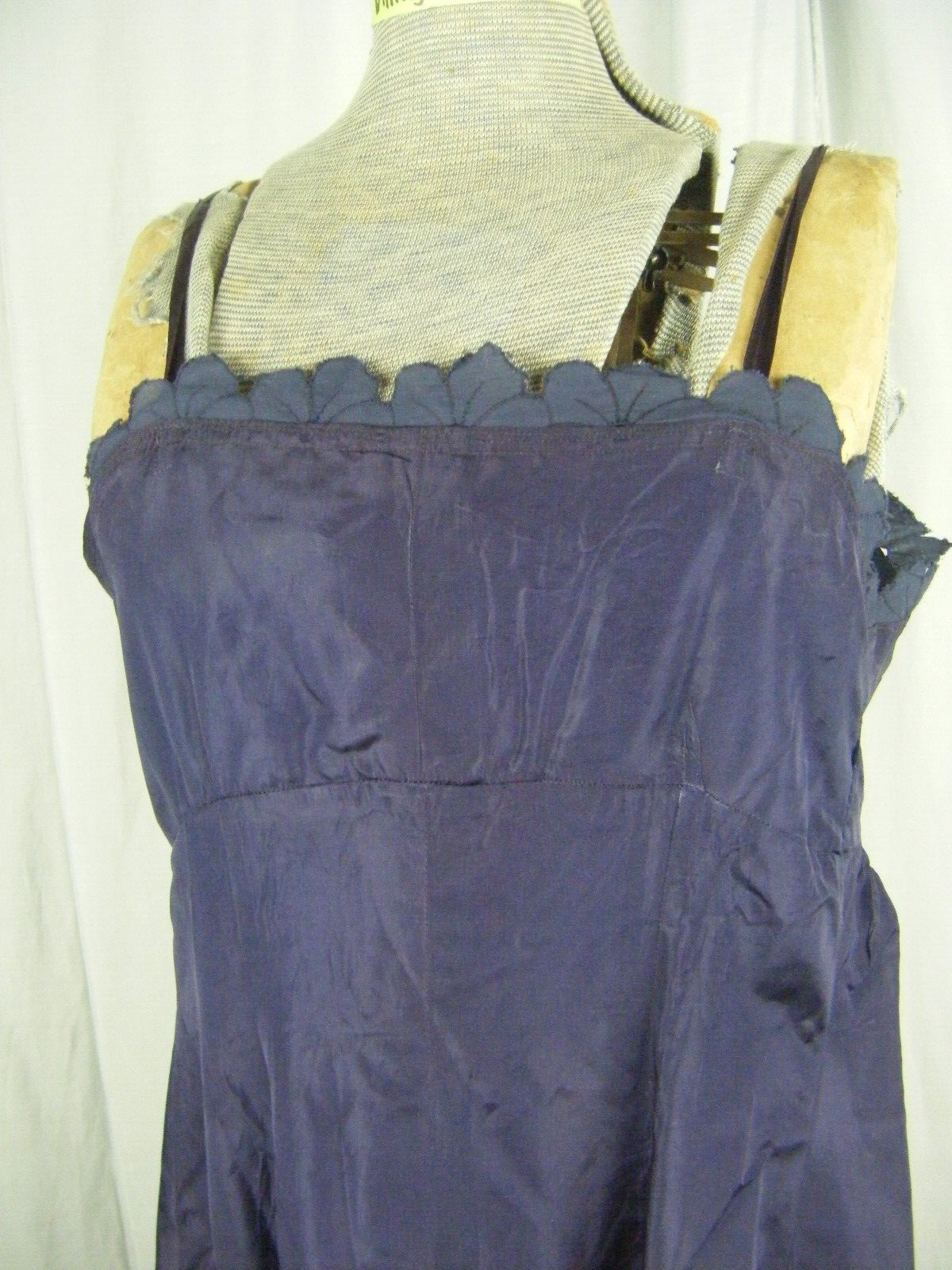 Antique 1927 Navy Blue Chiffon Silk Flapper Dress & note 3 pcs-Bust 38/2XS-XS