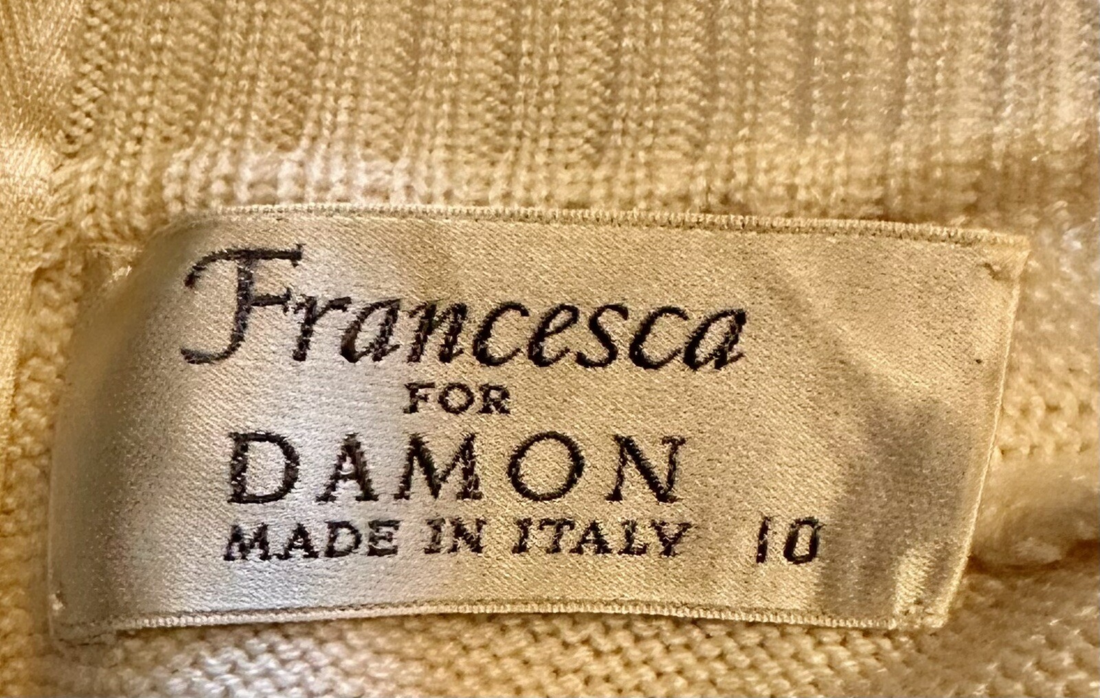 Vintage Francesca Damon Cream SS Sweater Dress Wool Blend Italy 10 Zipper Back