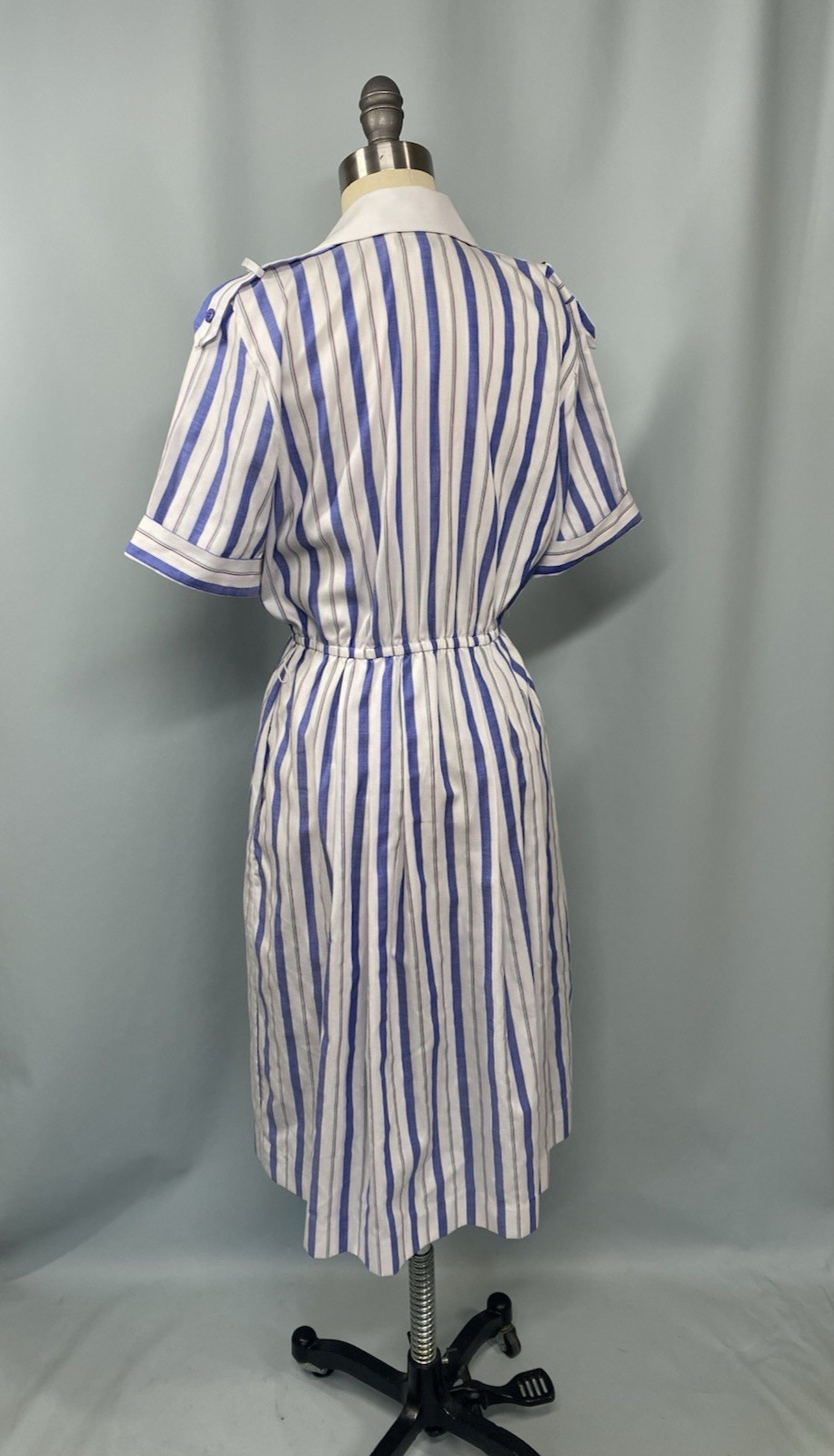 Vintage Dress SIZE XS 4 PETITE blue white classic stripe SCHRADER SPORT 70s 80s