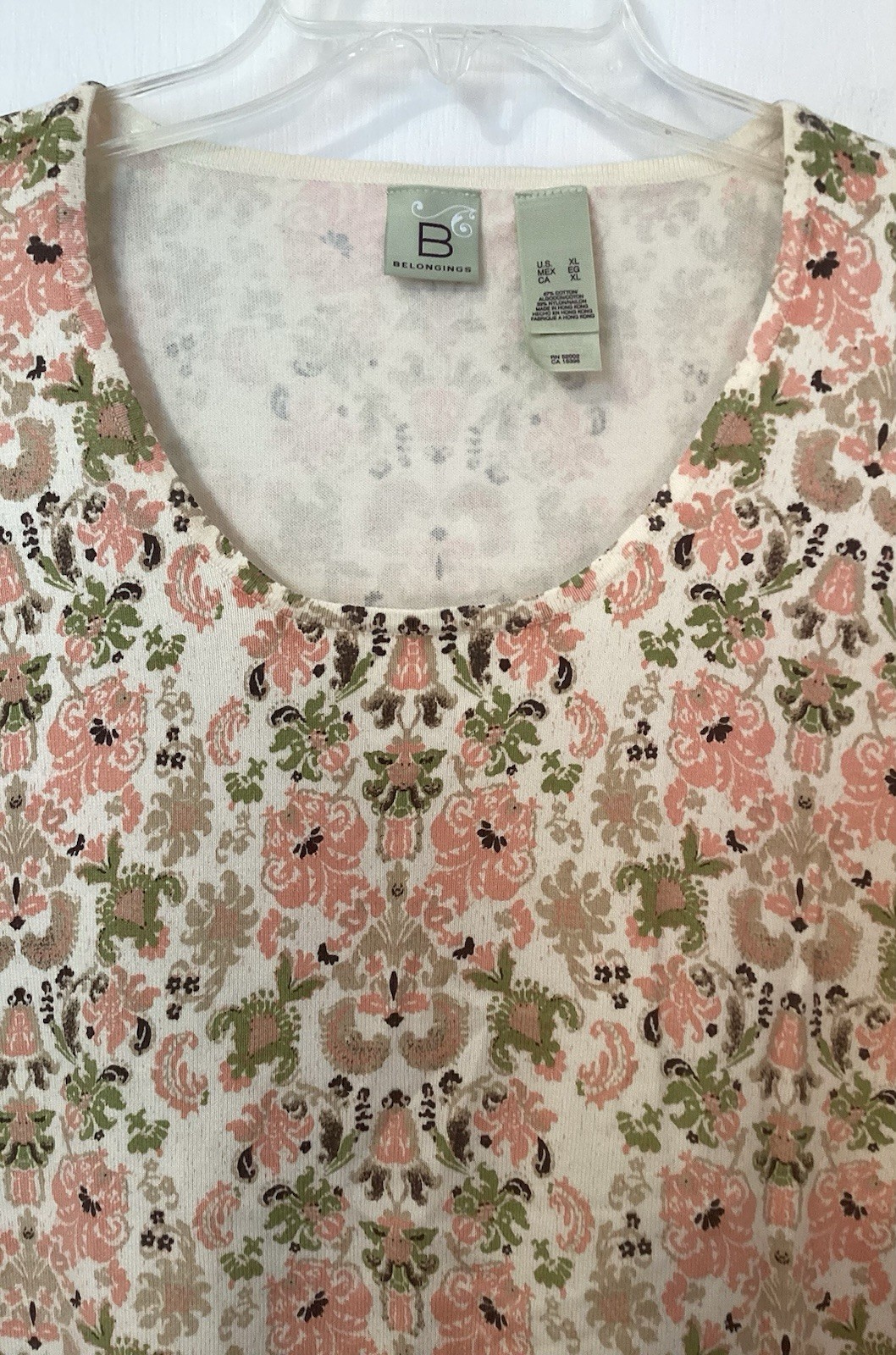 VTG Y2K Belongings Top XL Muted Floral Damask Knit 90’s Made In Hong Kong NWOT