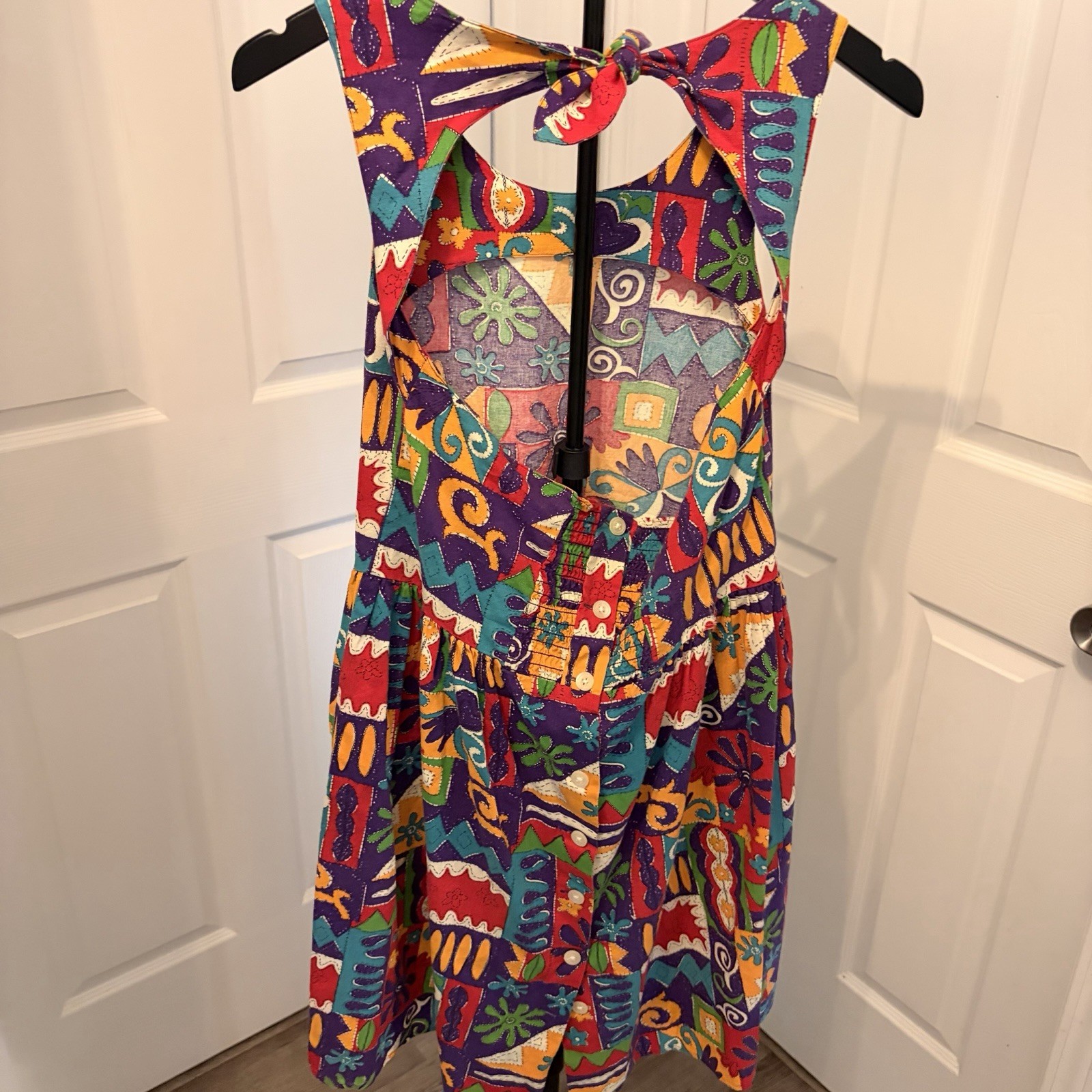 Vintage Gap 80s Abstract Geometric Patchwork Sundress Pockets Kidcore Eclectic L