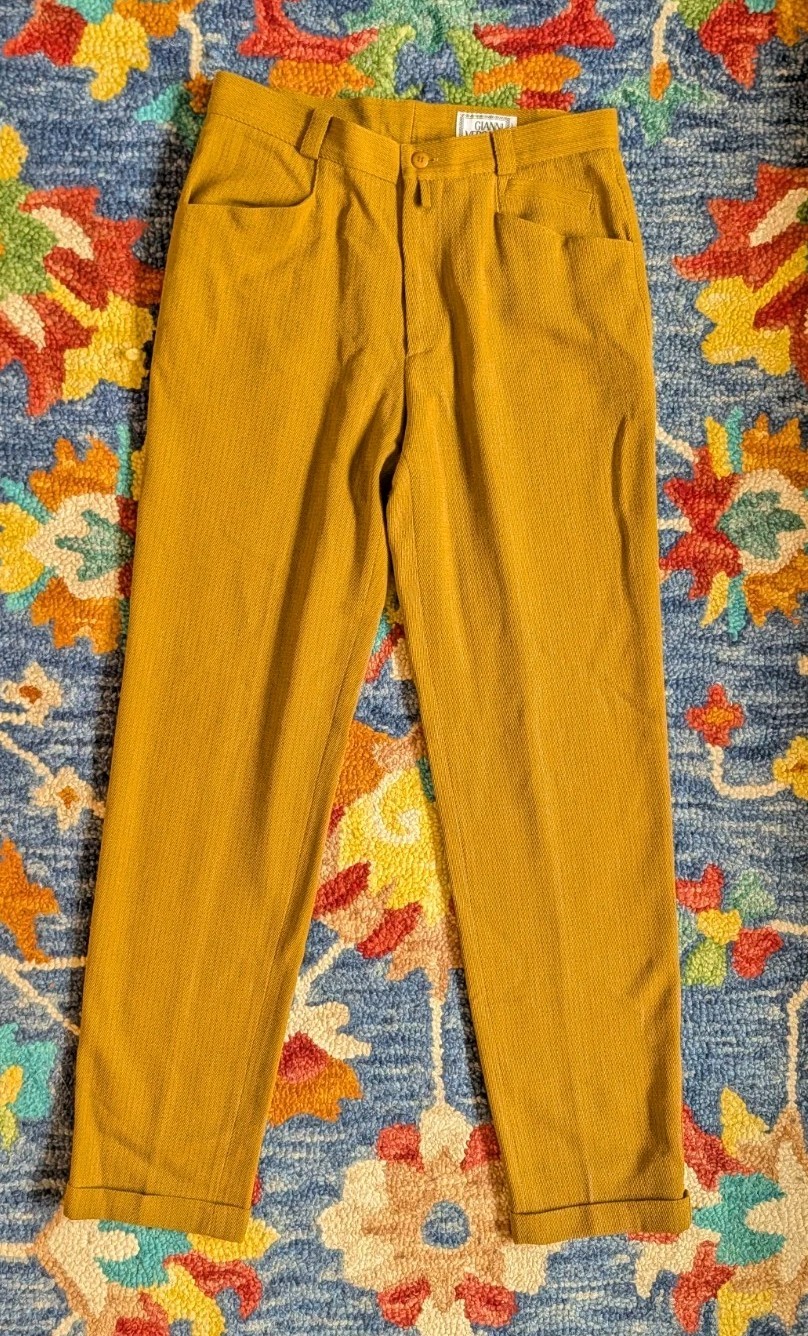 True Vintage 80s Gianni Versace Women&rsquo;s Tapered Striped Wool Trousers Old Money