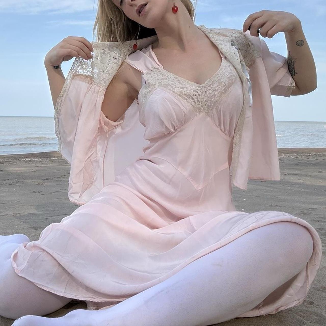 Antique Pink Lace Slip Set