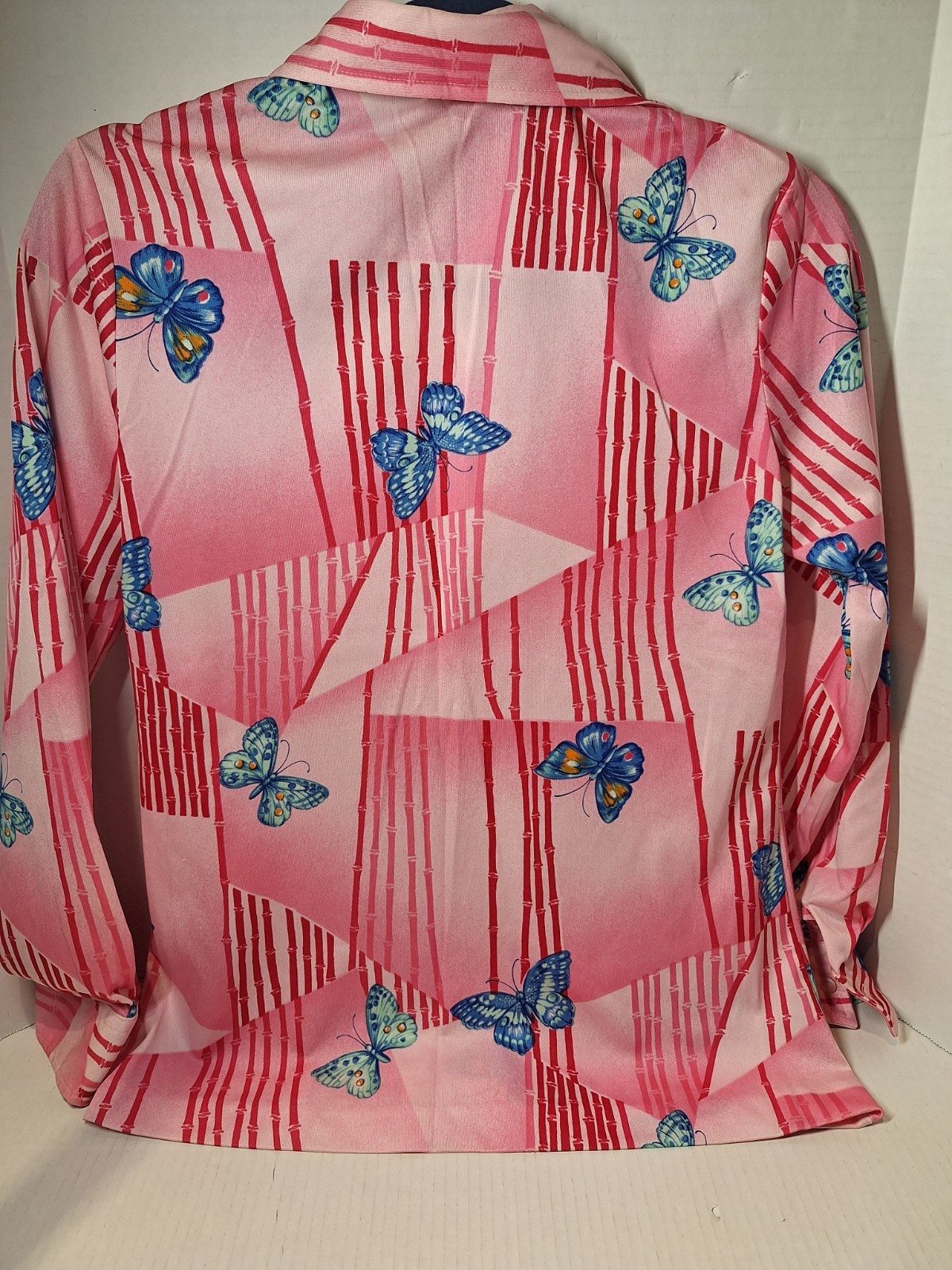 Vintage 1970s Shirt Disco MOD Button Up Womens Hippie Butterfly Graphic Unisex S