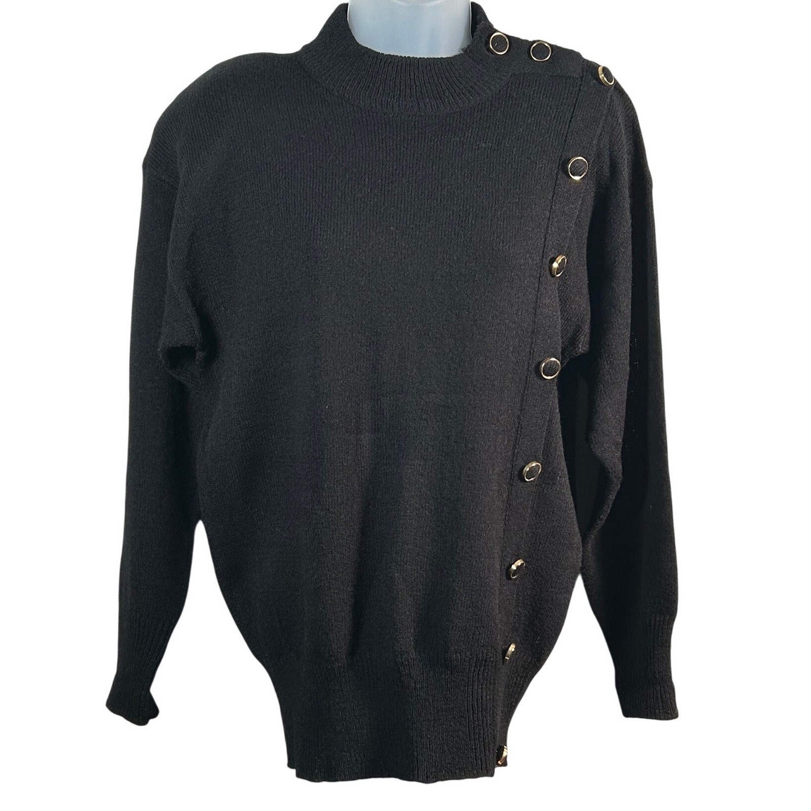 Ann Wi Womens Mock Neck Sweater Asymmetrical Gold Buttons Vintage &rsquo;90s Small VTG