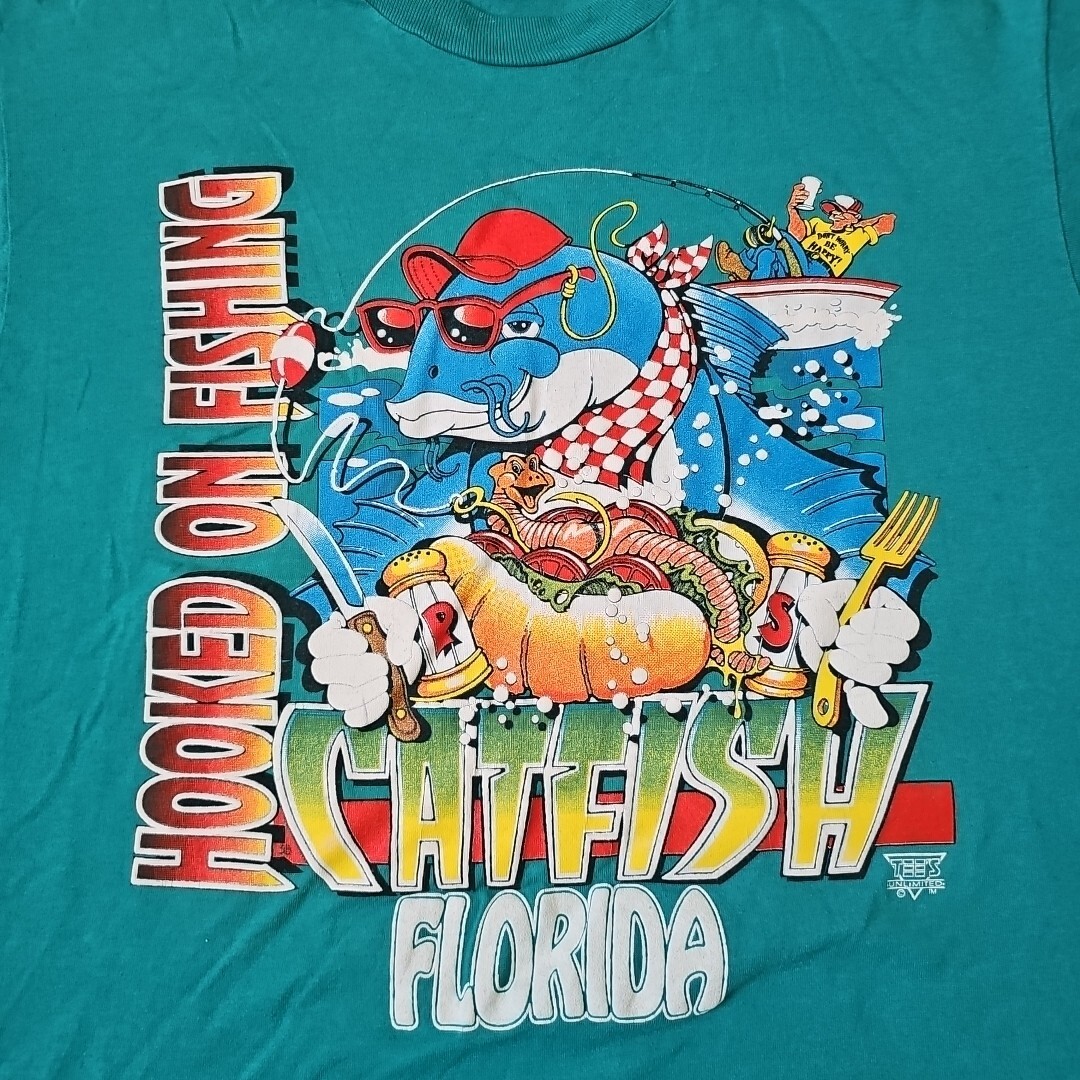 Vintage Single Stitch Florida Screen Stars Best Size XL Fishing Hooked Catfish