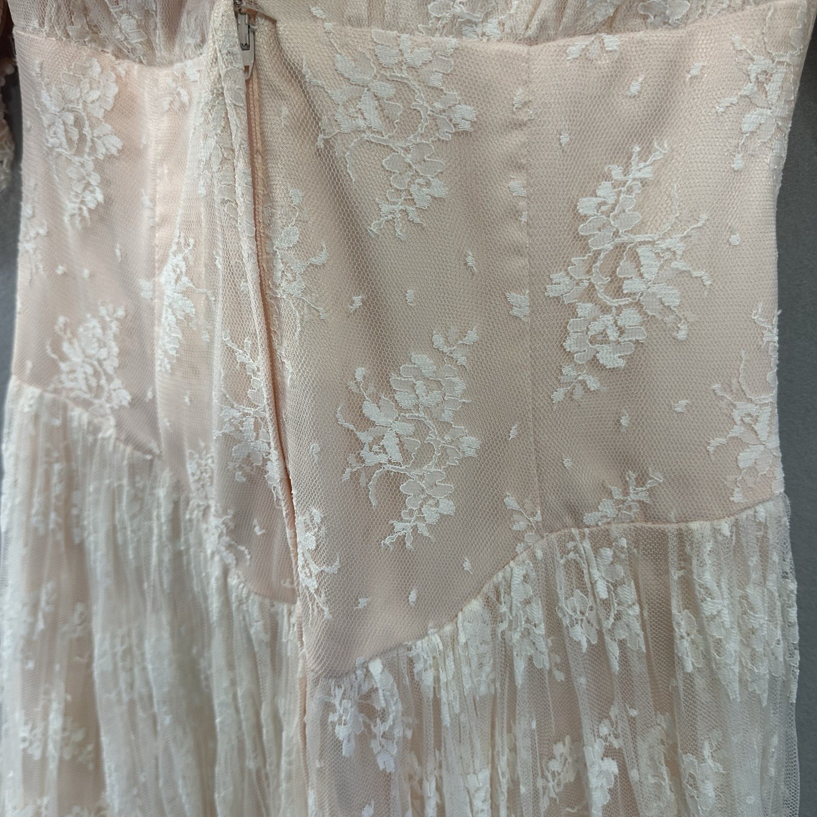 Vtg Jessica McClintock Romantic Victorian Floral Lace Dress Peach Cream SZ 8 USA