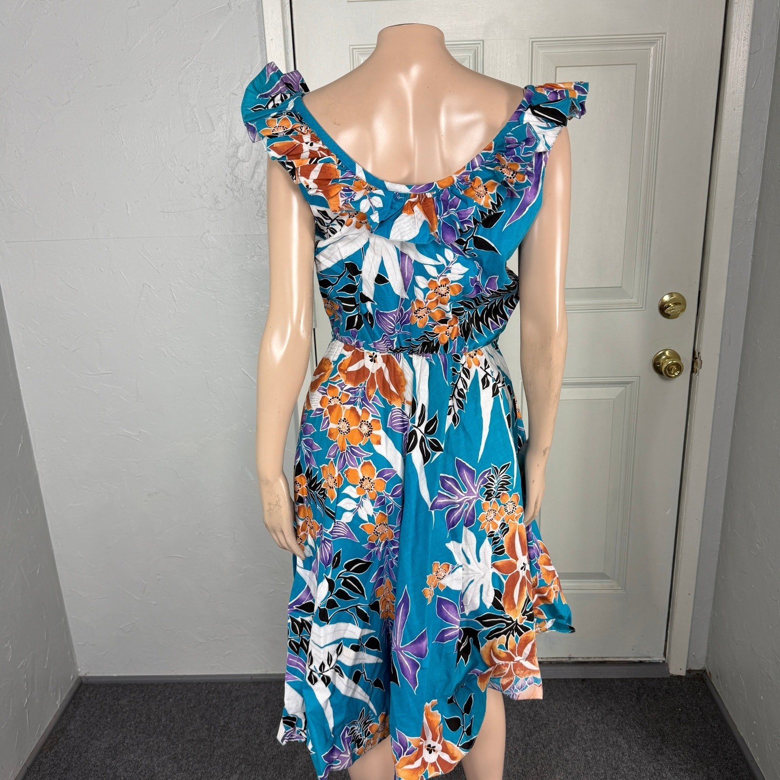 Vintage 70s Simon Sez Women&rsquo;s Dress Cotton Hawaiian Floral 11/12 USA P2