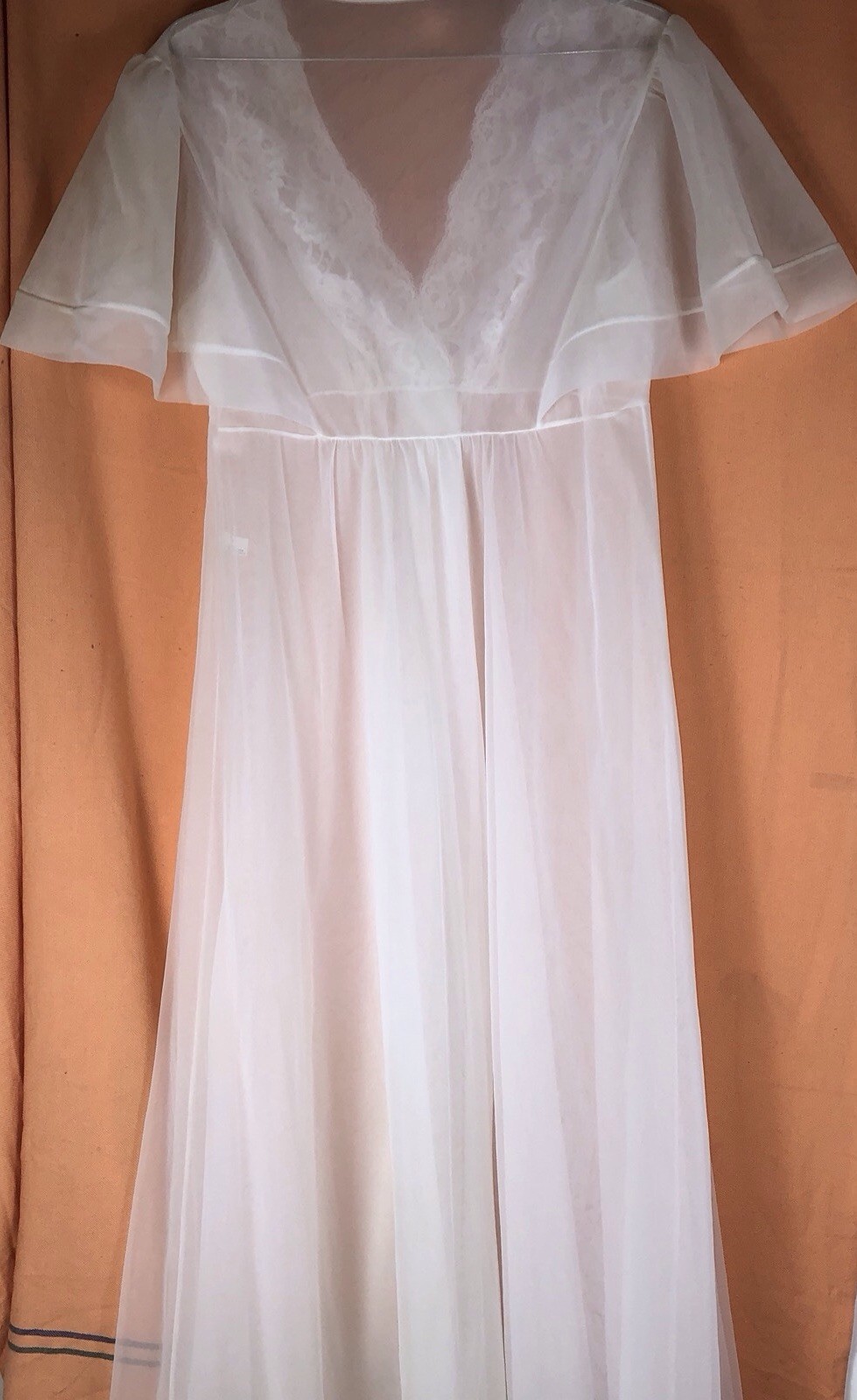 Peignoir Sheer Robe White Med Long Shadowline VTG Bridal