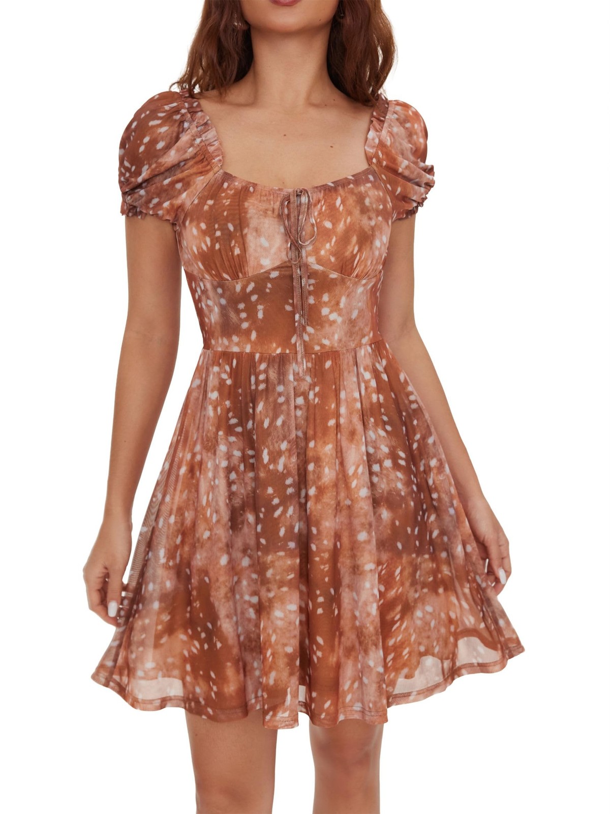 CIDER Women&rsquo;s Square Neck Lightweight Puff Short Sleeve Mini Dress Floral Pri…