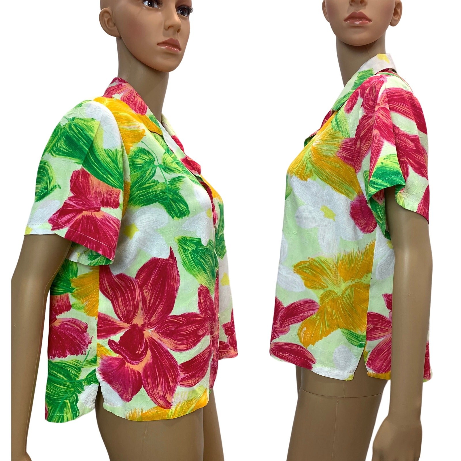 80s 90s Jams World Button Up Crop Blouse | Bright « Orchadia » Floral Pattern