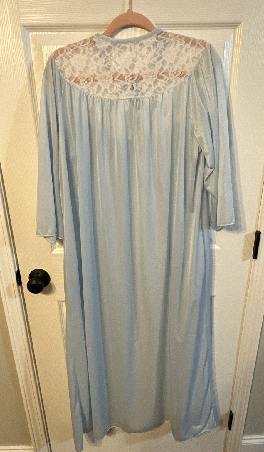 Vtg Blue Peignoir Open Front Embroidered Ruffle Lace Sz 8/16 Romantic Valentine