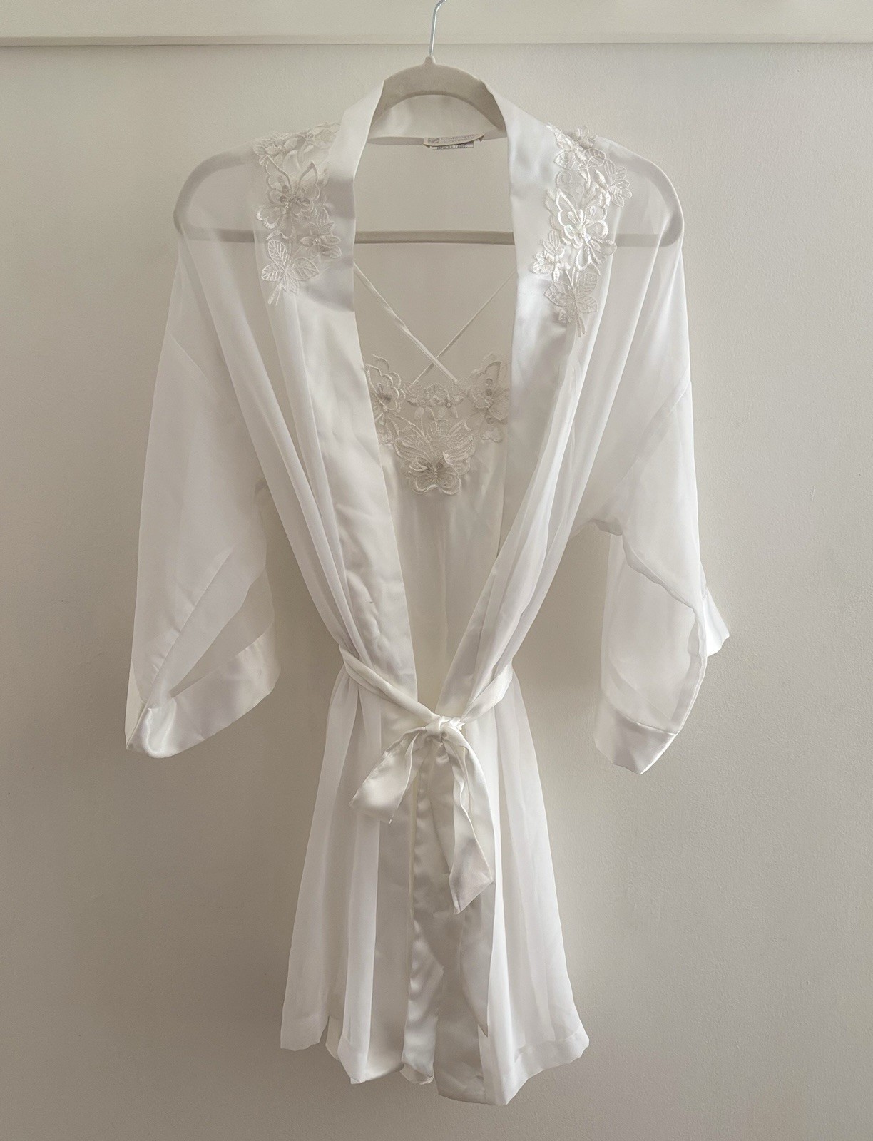 VTG 1980s CALIFORNIA DYNASTY Satin Bridal Peignoir Set Ivory Size S
