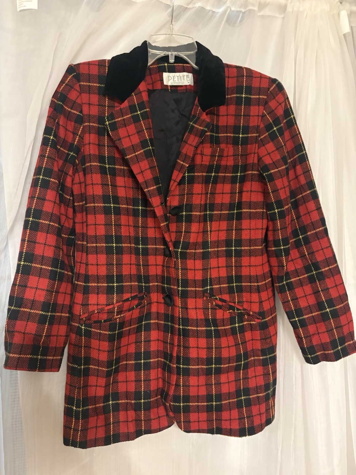 Vintage Petite Sophisticate Plaid Velvet Blazer 90’s