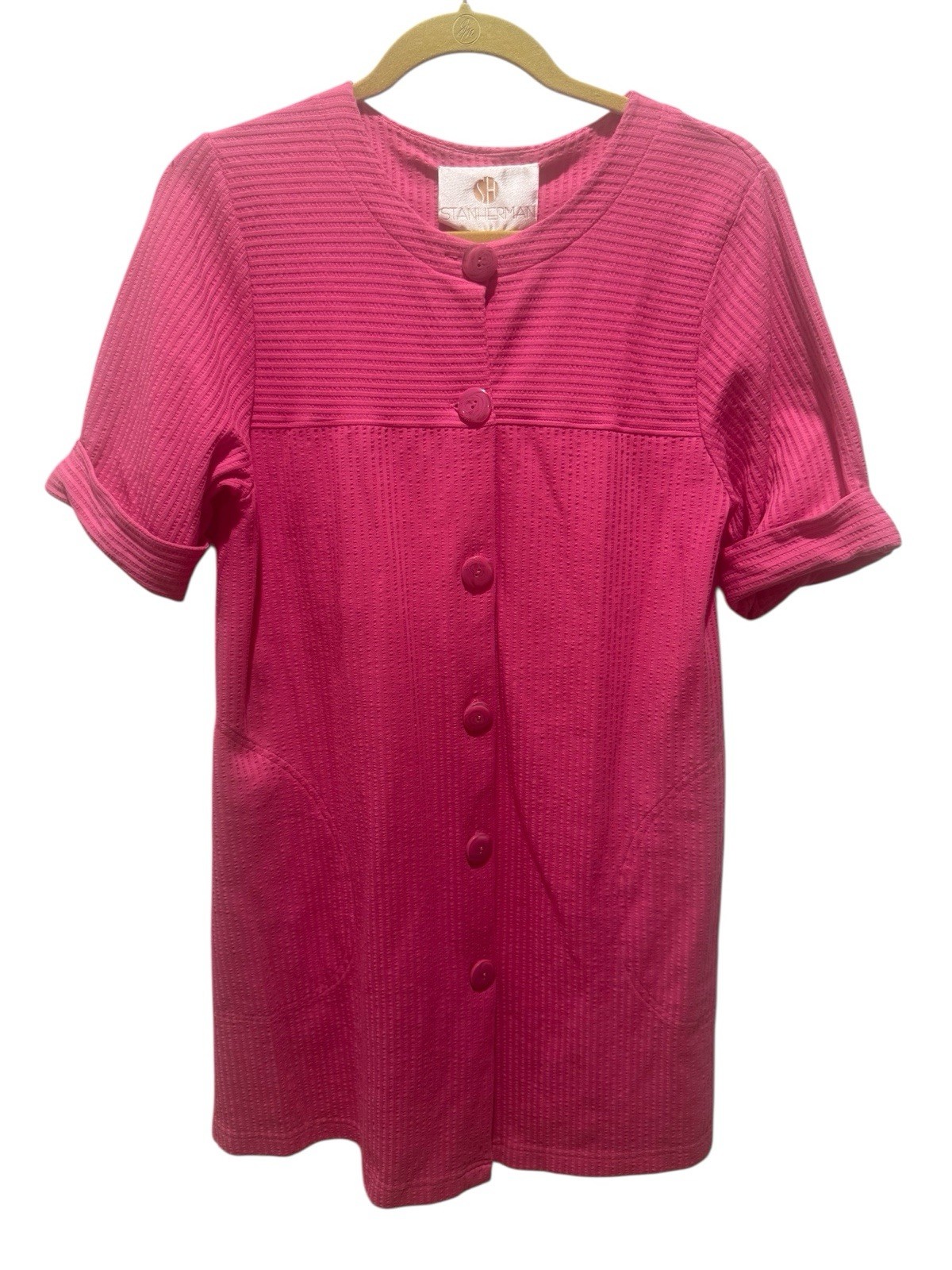 STAN HERMAN Pink Button-Up Short Sleeve Robe