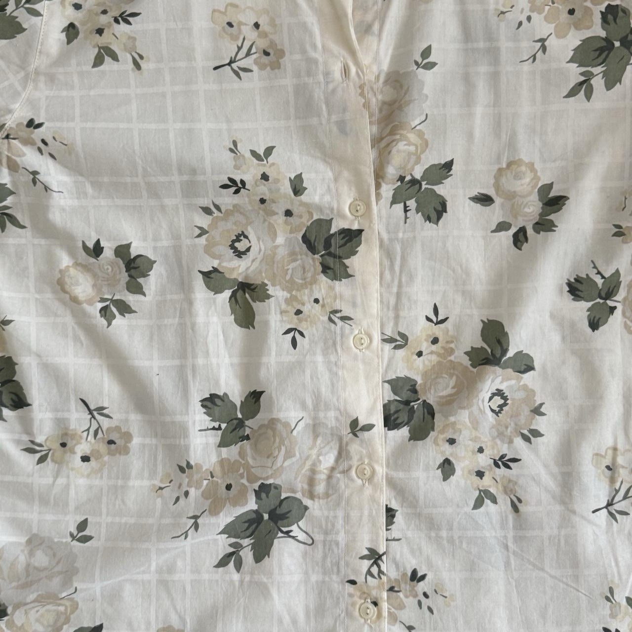 Vtg Cherokee 100% Cotton Beige Floral Button Up Shirt Sz L Granny chic