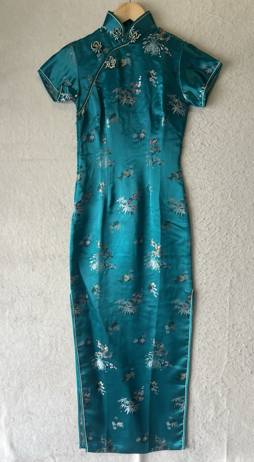 Solz Squirrel Qipao Cheongsam Green Rayon Vintage Dress Size 32